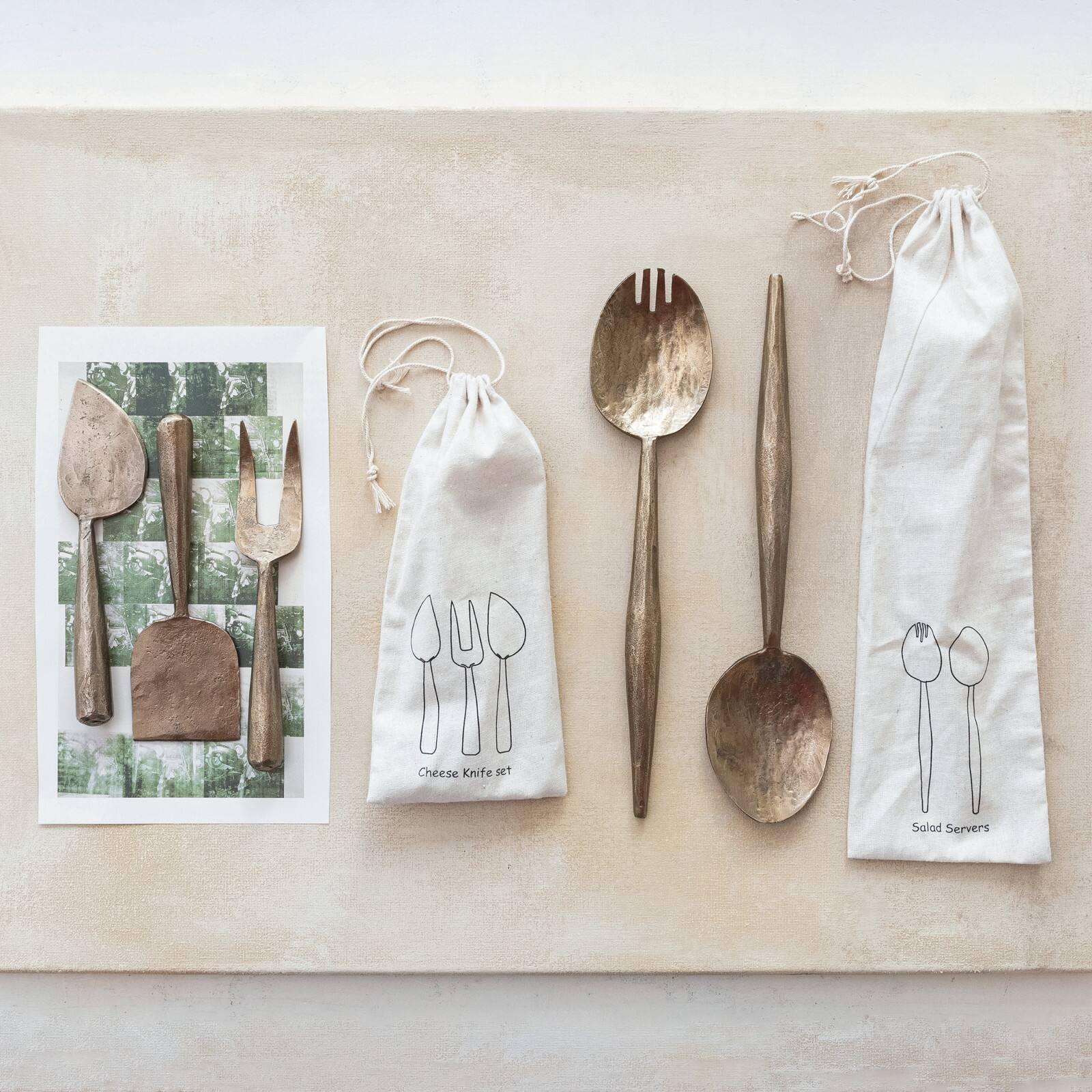 Hello Honey® Gold Electroplated Hand-Forged Metal Salad Server Set