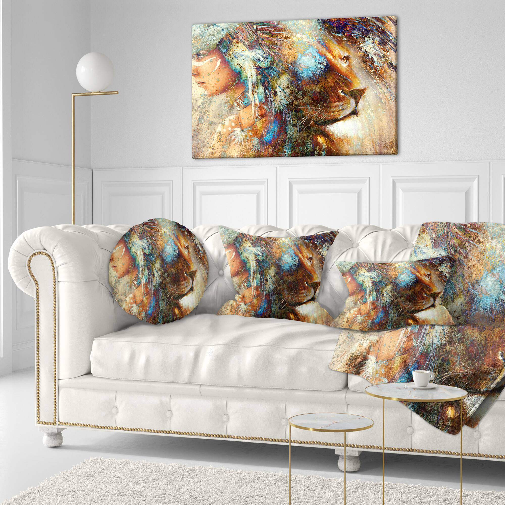 Designart - Indian Woman Collage with Lion - Indian Canvas Artwork