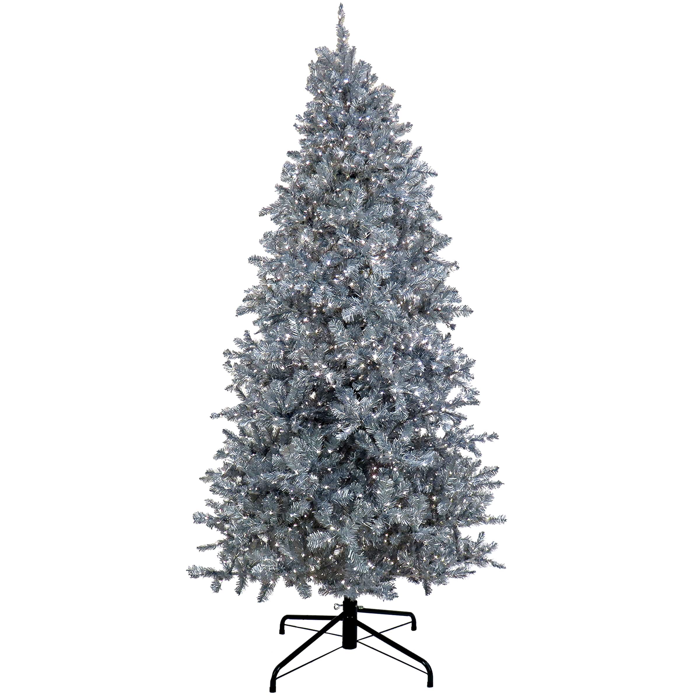 10ft. Pre-Lit Matte Silver Metallic Evergreen Artificial Christmas Tree