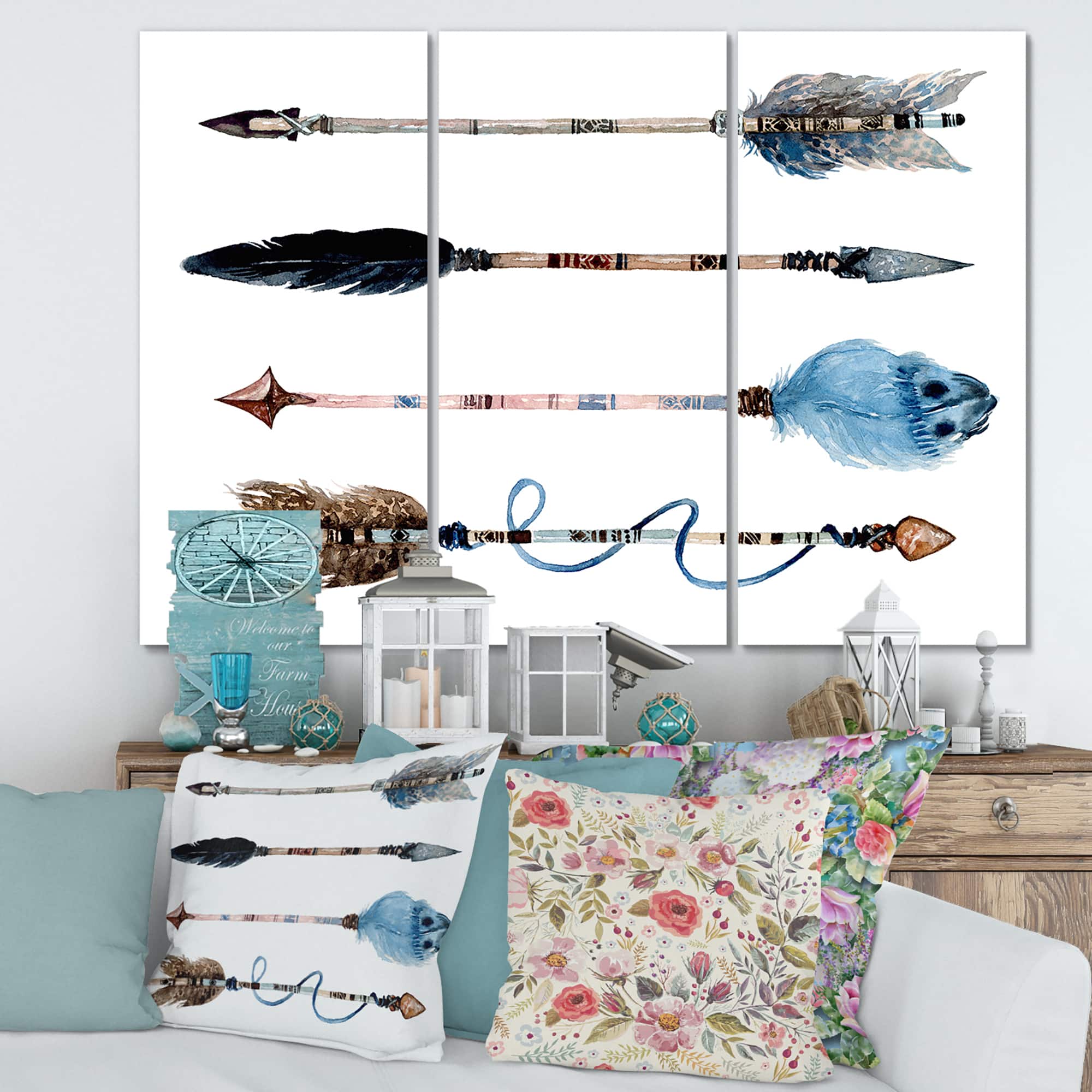 Designart - Ethnic Feathers and Flowers On Native Arrows IV