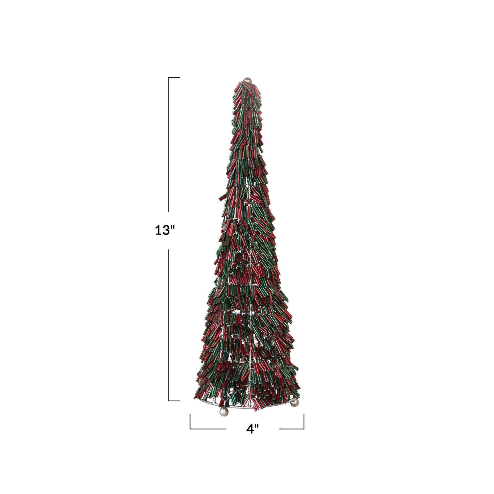 Hello Honey® 13" Tall Red & Green Metal & Glass Beaded Christmas Tree