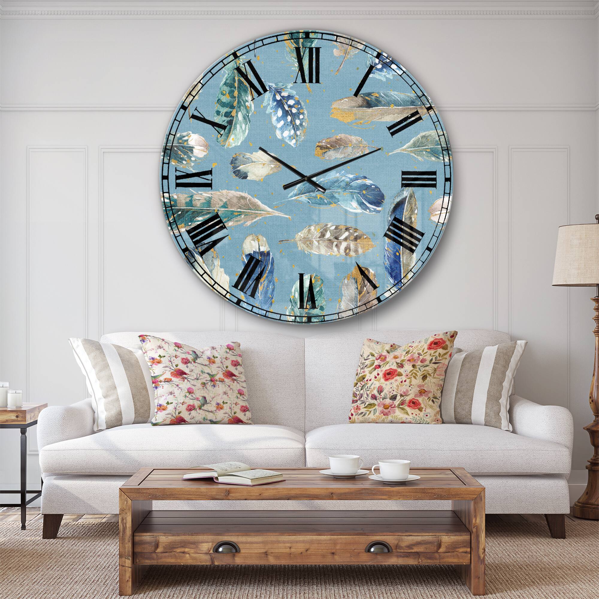 Designart 'Indigold Feathers Turquoise Pattern Traditional Wall Clock