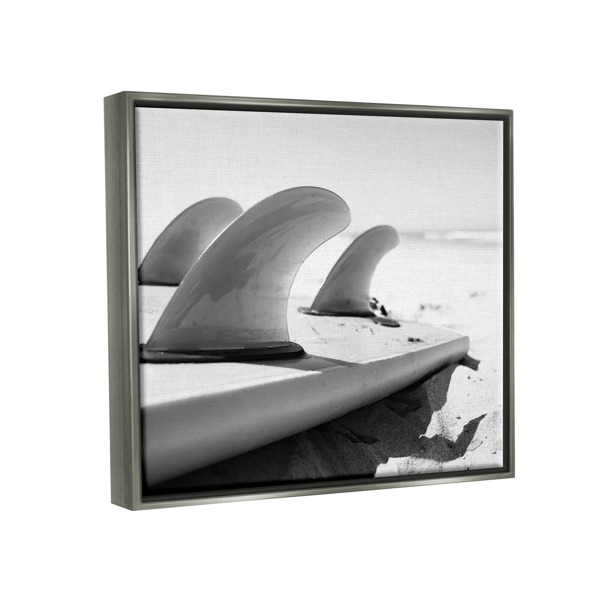 Stupell Industries Surfboard Fins Beach Coast Photography Framed Floater Canvas Wall Art