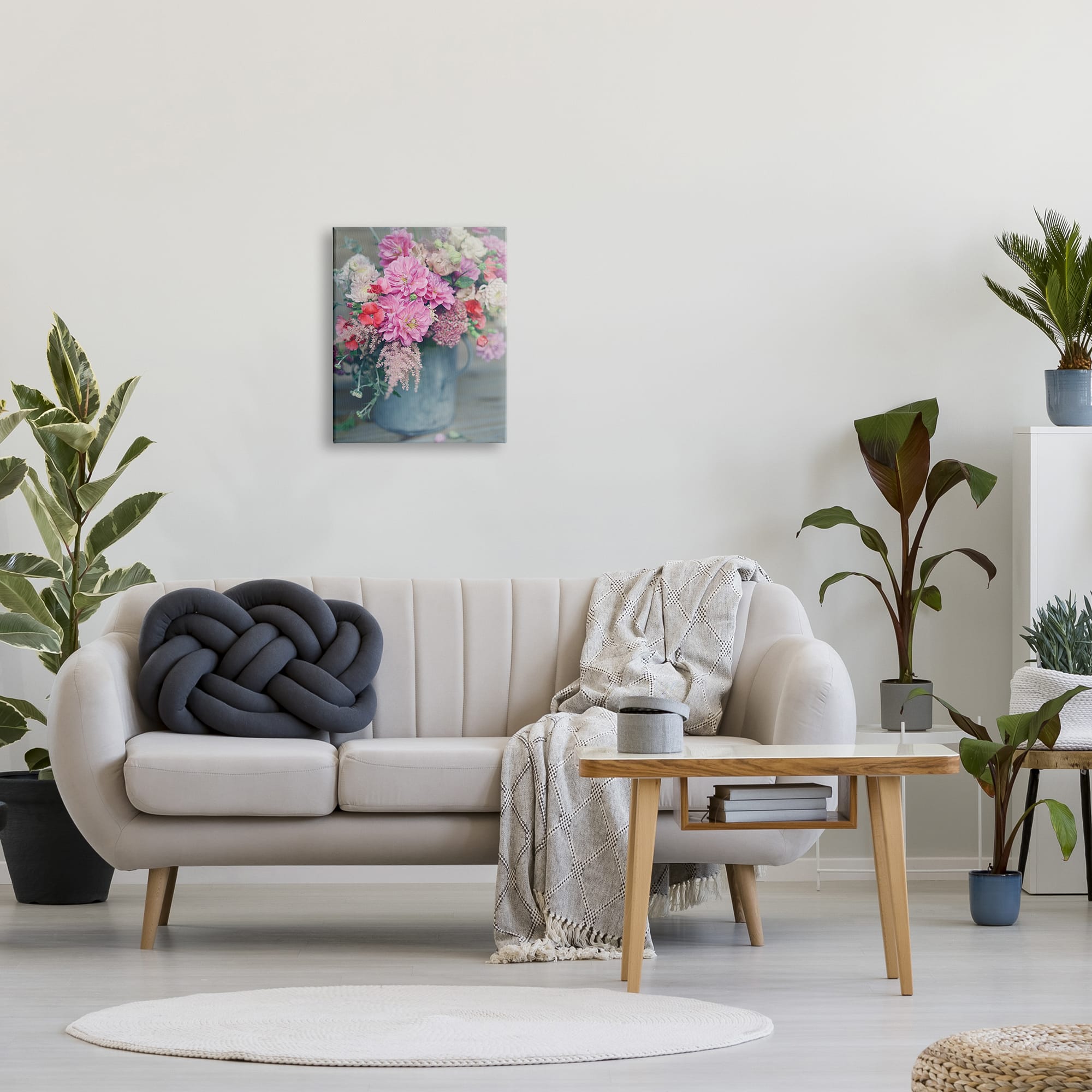 Stupell Industries Pink Floral Arrangement Soft Focus Grey Pot Canvas Wall Art