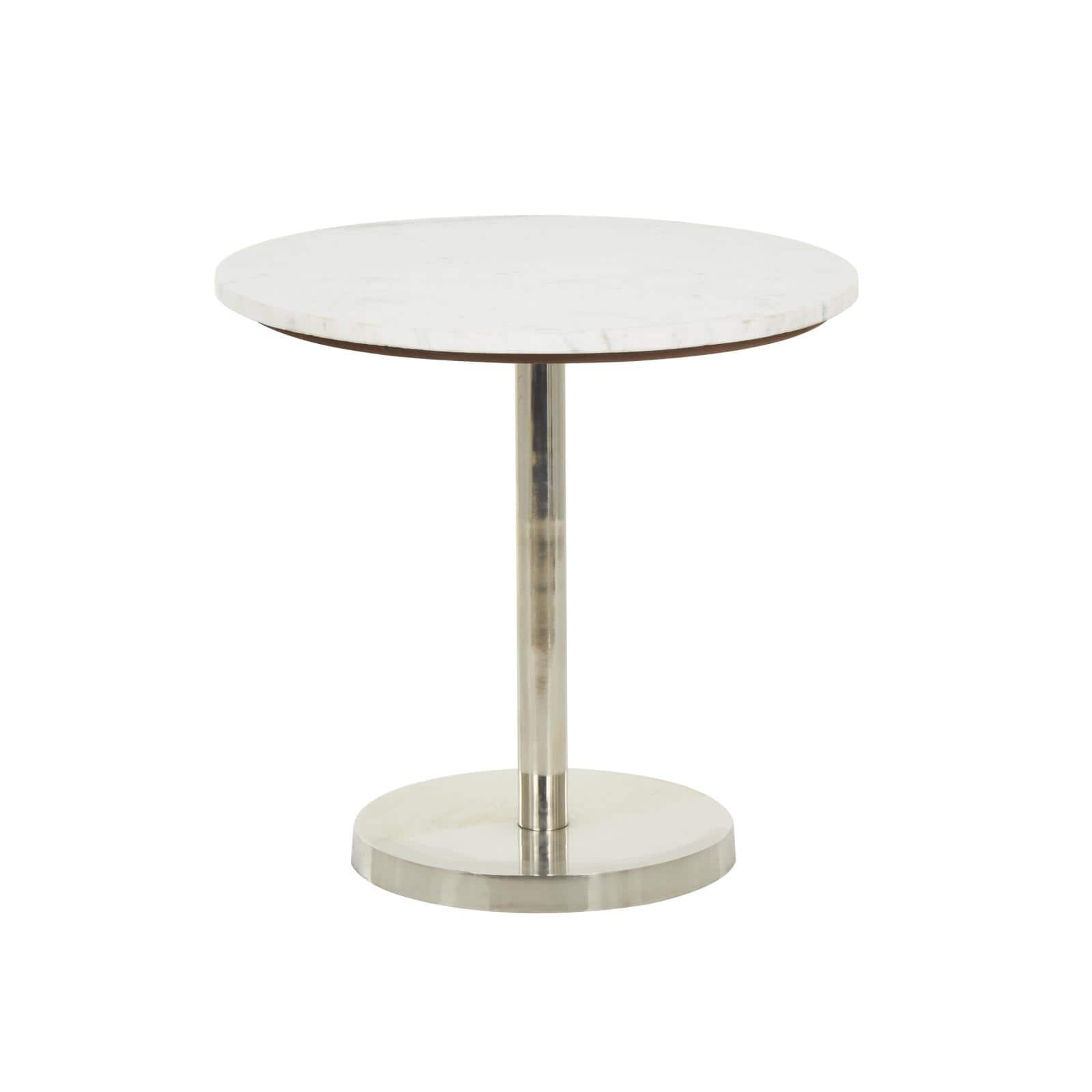 19" x 20" Silver Metal Geometric Pedestal Accent with White Marble Tabletop