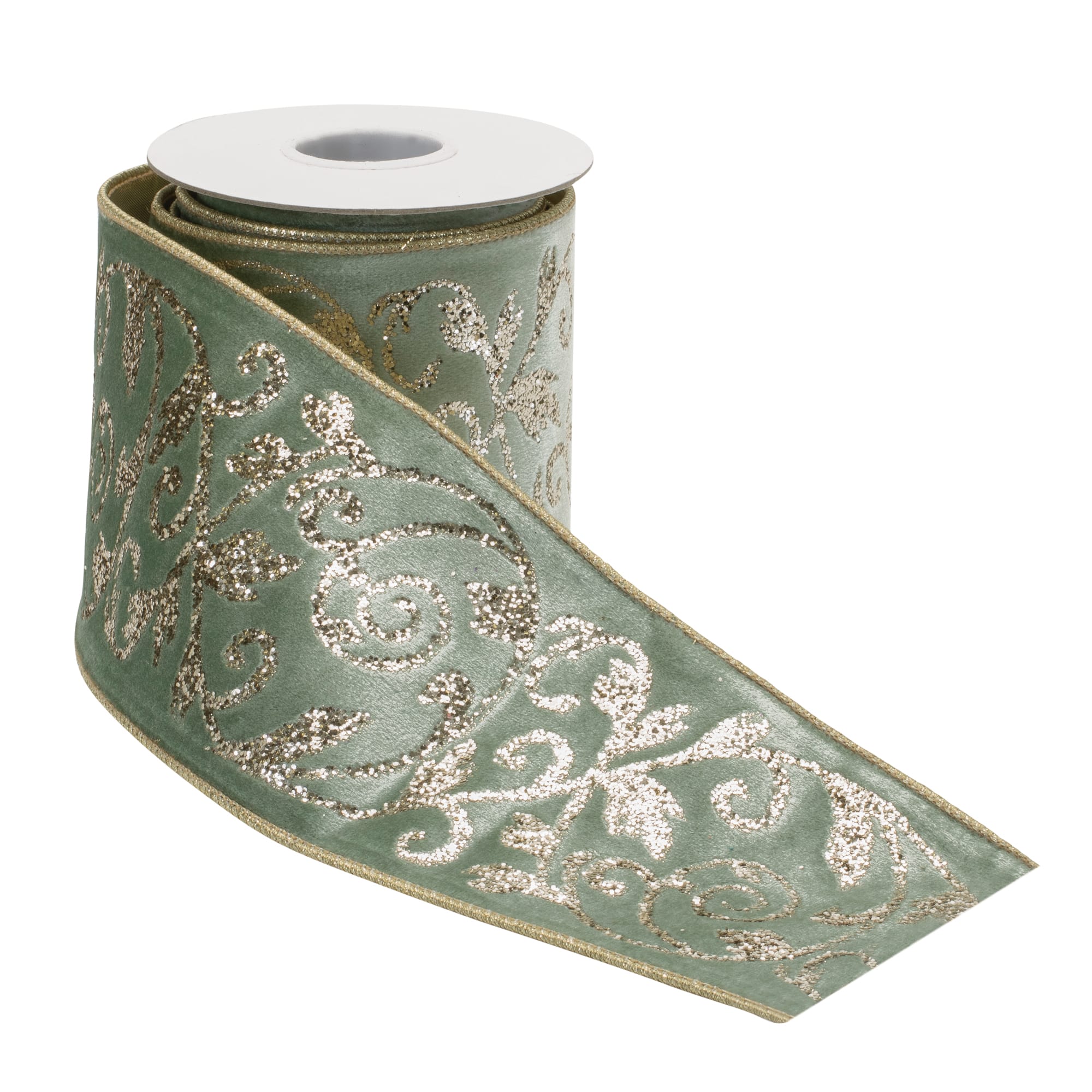 4" x 5yd. Ornate Glittered Wired Ribbon
