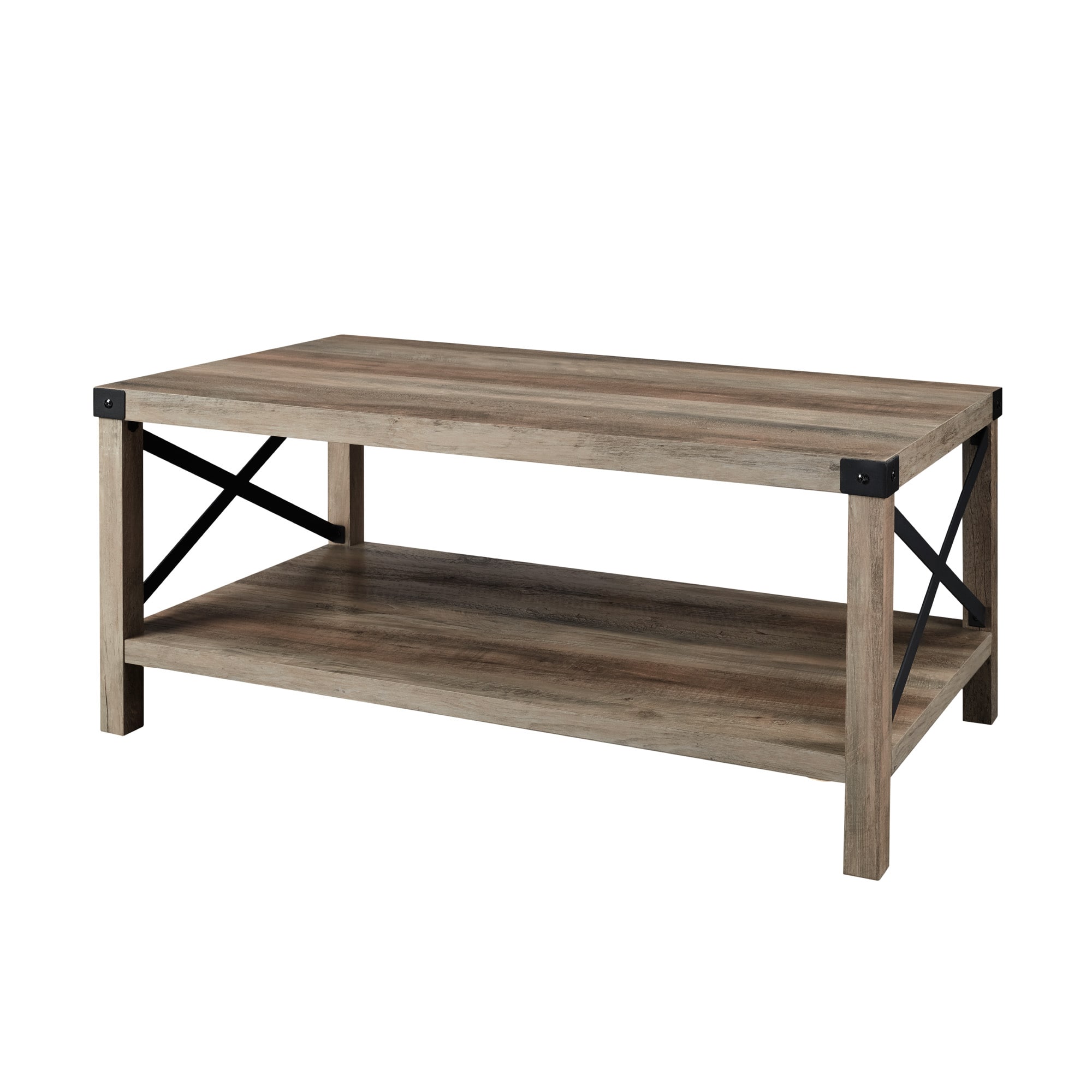 Walker Edison Gray & Black Metal & Rustic Wood Coffee Table