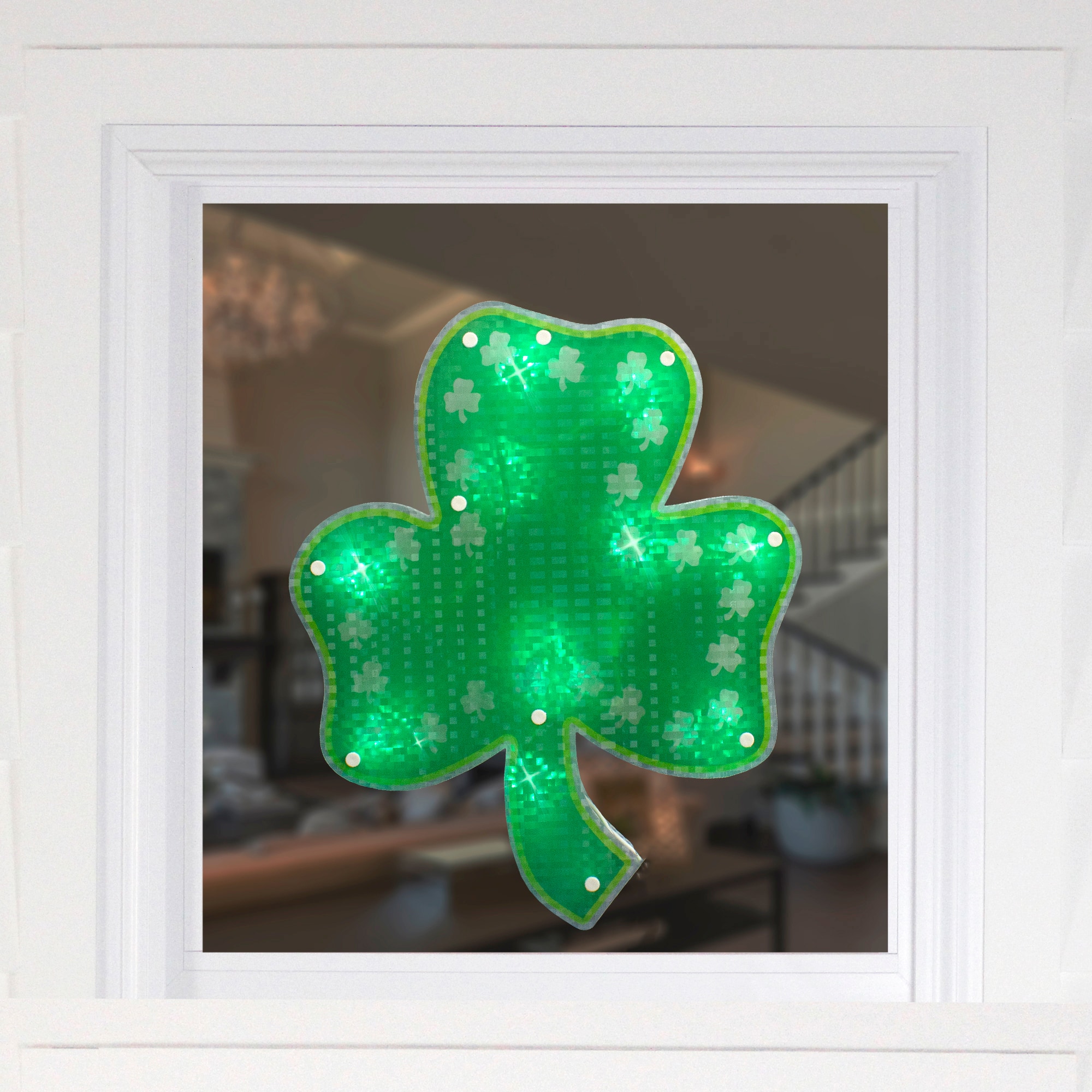 14" St. Patrick's Day Green Shamrock LED Lighted Window Silhouette