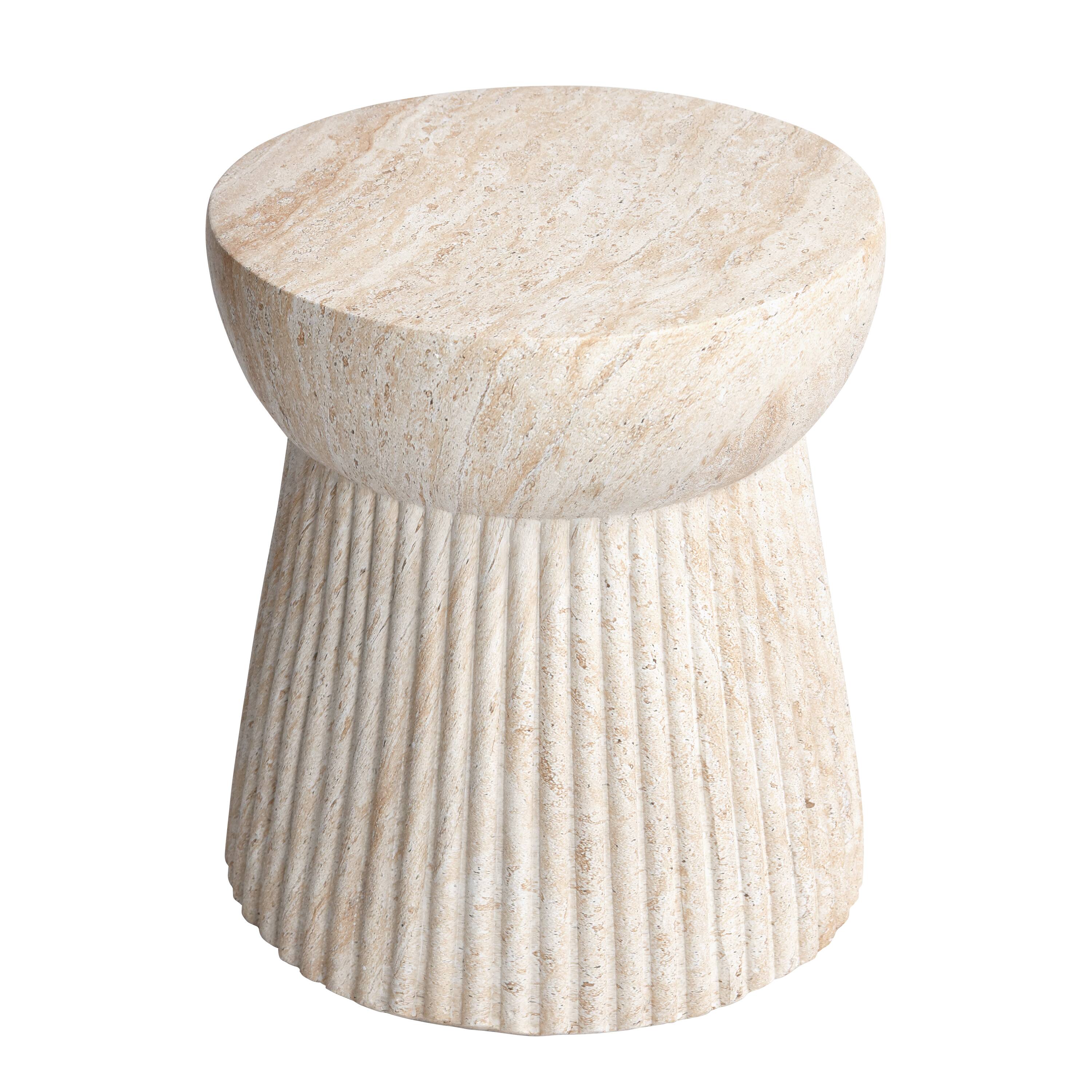 Empire Art Direct 17" Fluted Travertine Stone Finish MGO Side Accent Table