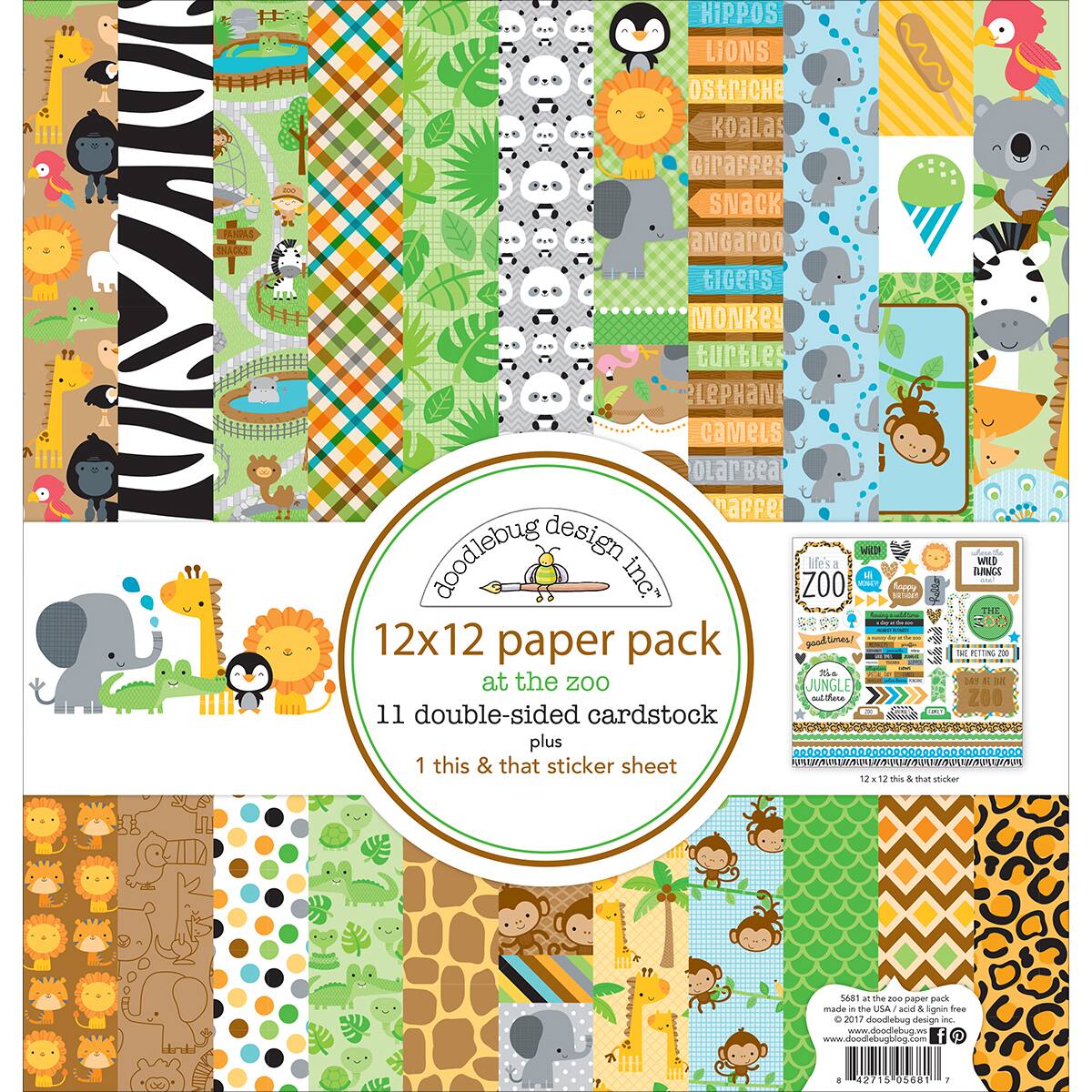 Doodlebug Design Inc.™ At The Zoo Paper Pack, 12" x 12"