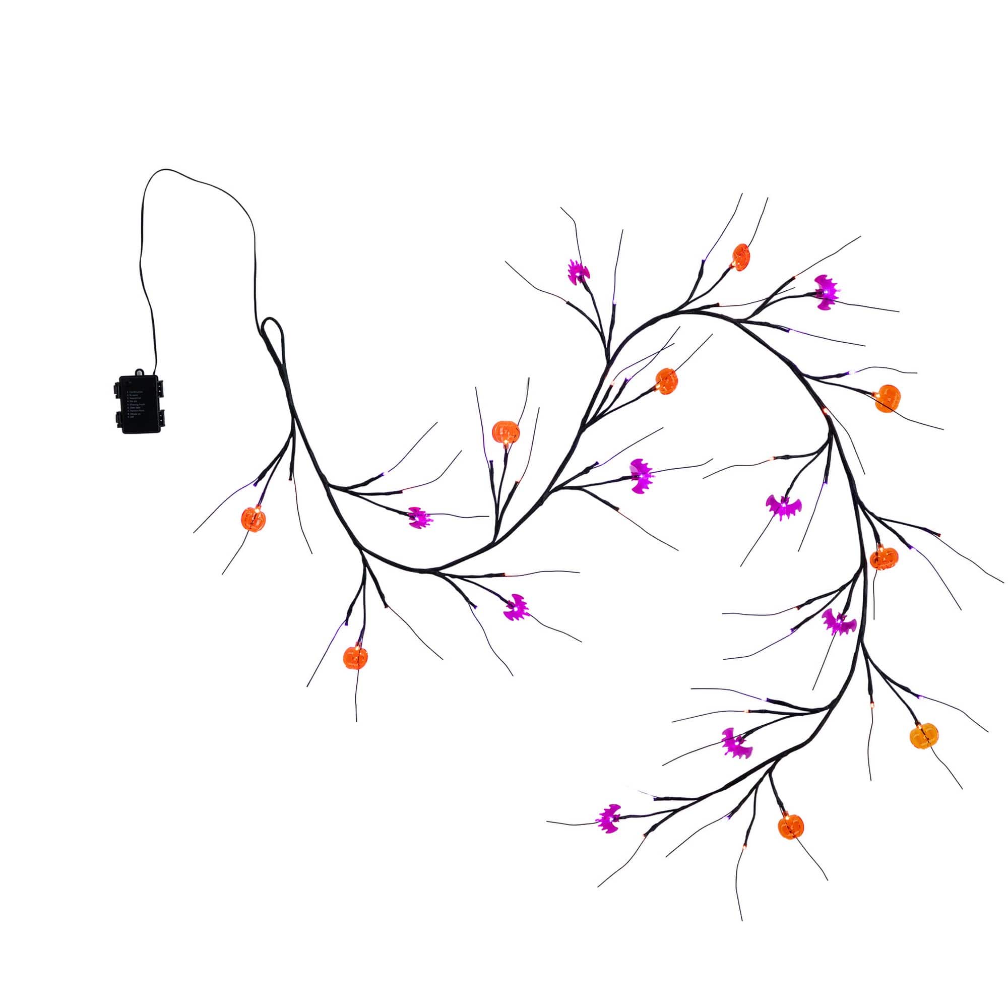 6.5ft. Artificial Halloween Twig Garland with 57 Orange and Purple LED Lights