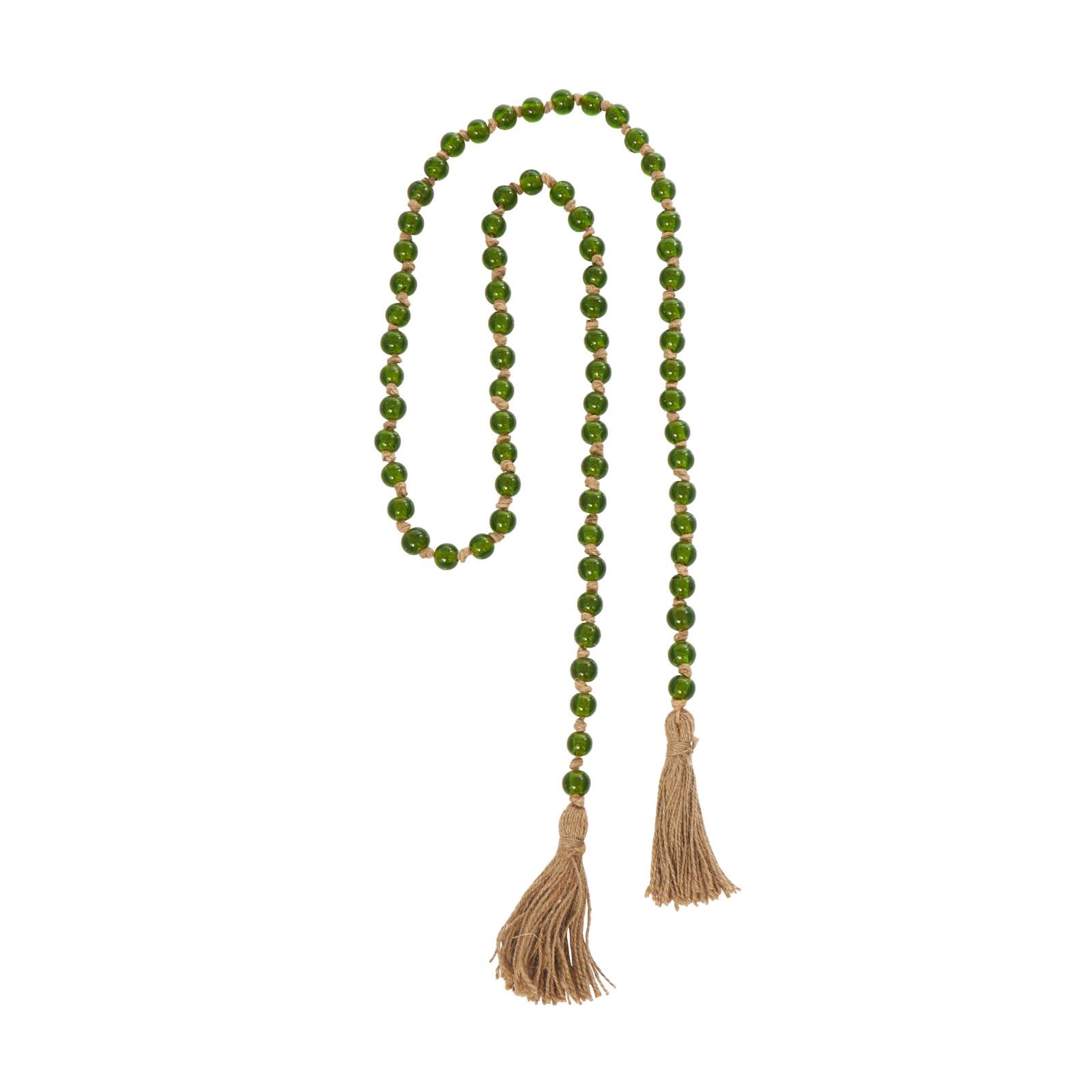 Ivory and Iris 87" Handmade Round Glass Beaded Garland with Jute Tassel