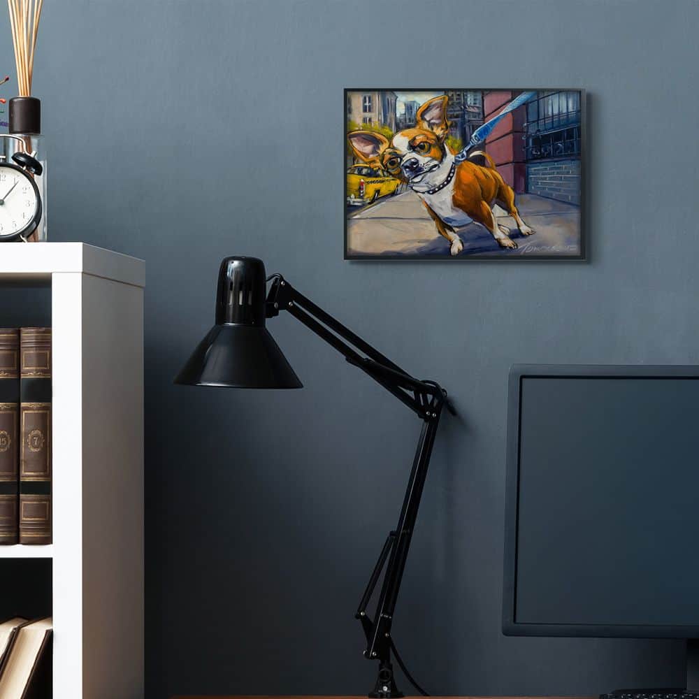 Stupell Industries Urban City Dog Walk Family Pet Painting in Black Frame Wall Art