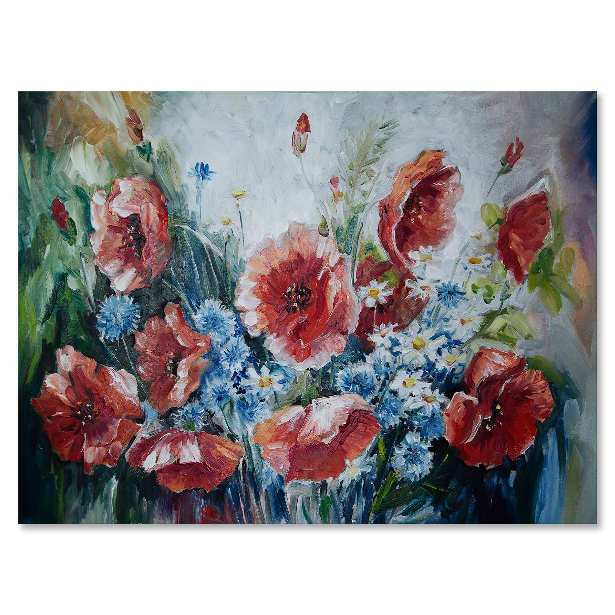 Designart - Retro Bouquet of Poppies - Traditional Canvas Wall Art Print