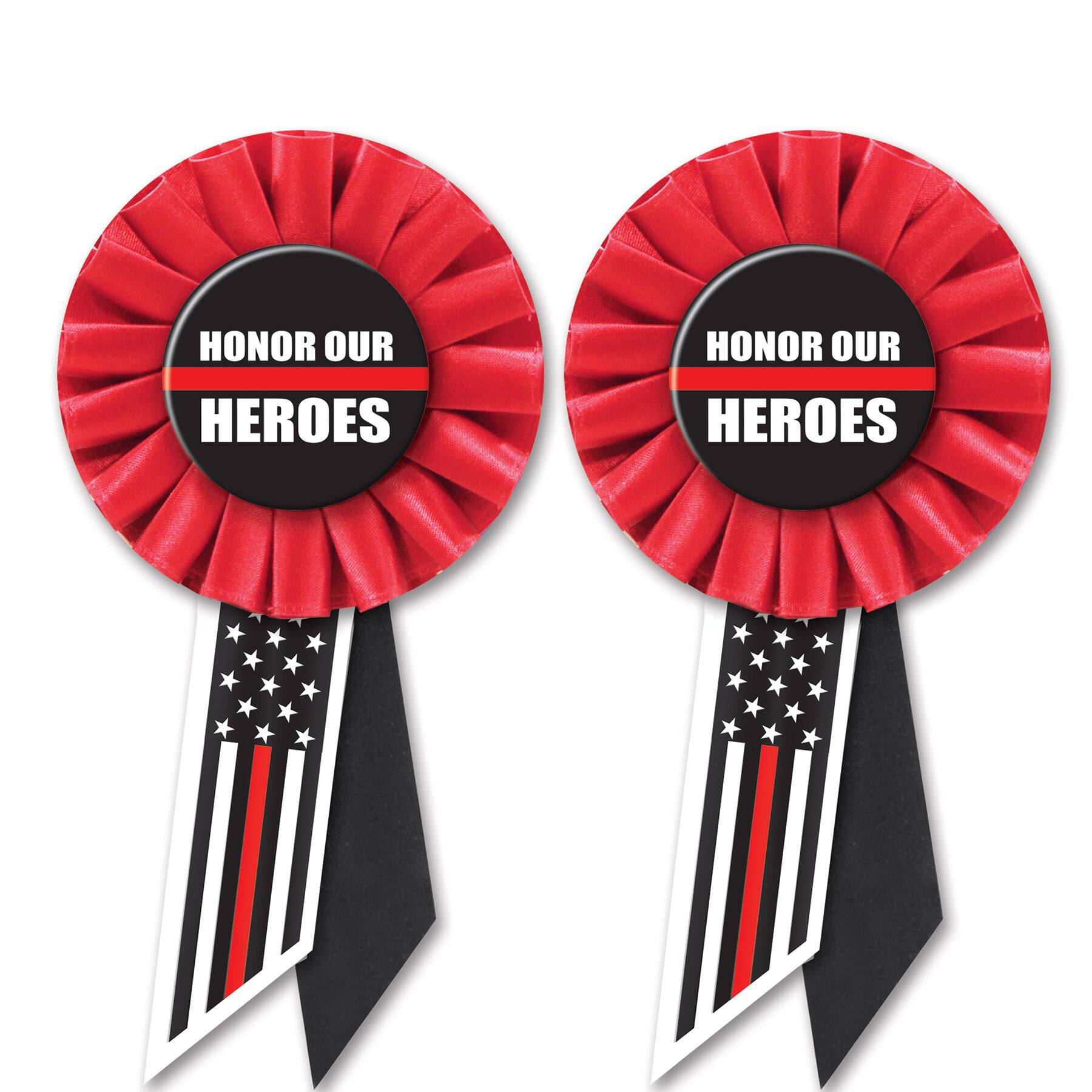 Beistle Red Stripe Honor Our Heroes Rosettes, 2ct.