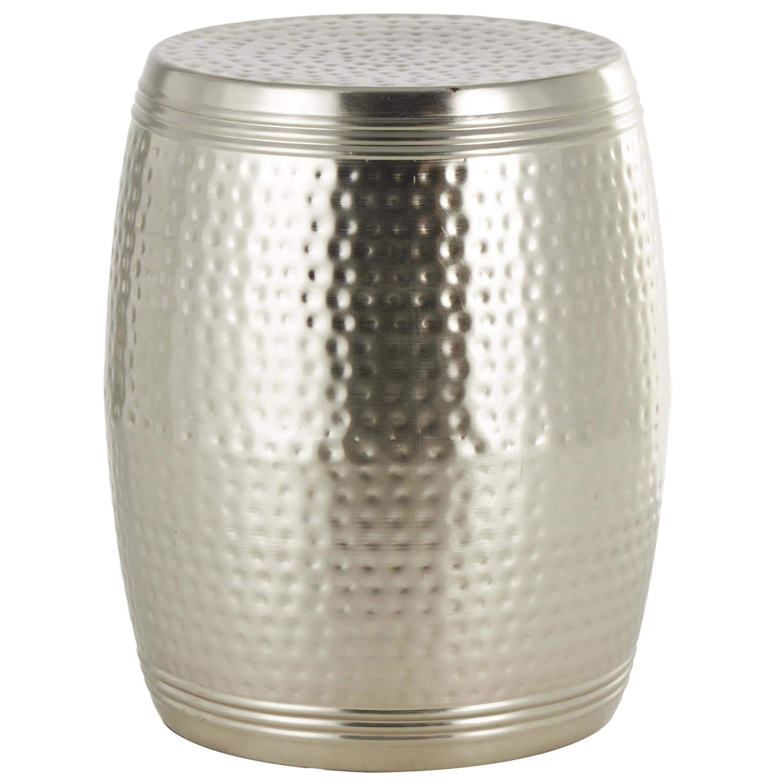 19" Silver Metal Handmade Hammered Drum Accent Table with Hammered Design