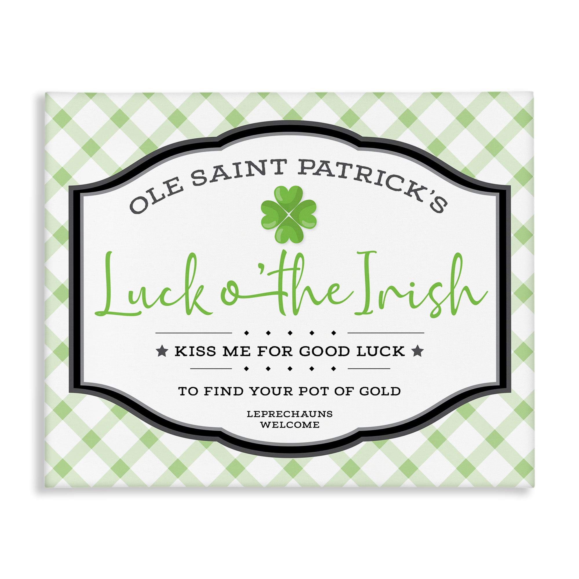 Stupell Industries Saint Patrick's Luck o'the Irish Sign Green Plaid Canvas Wall Art