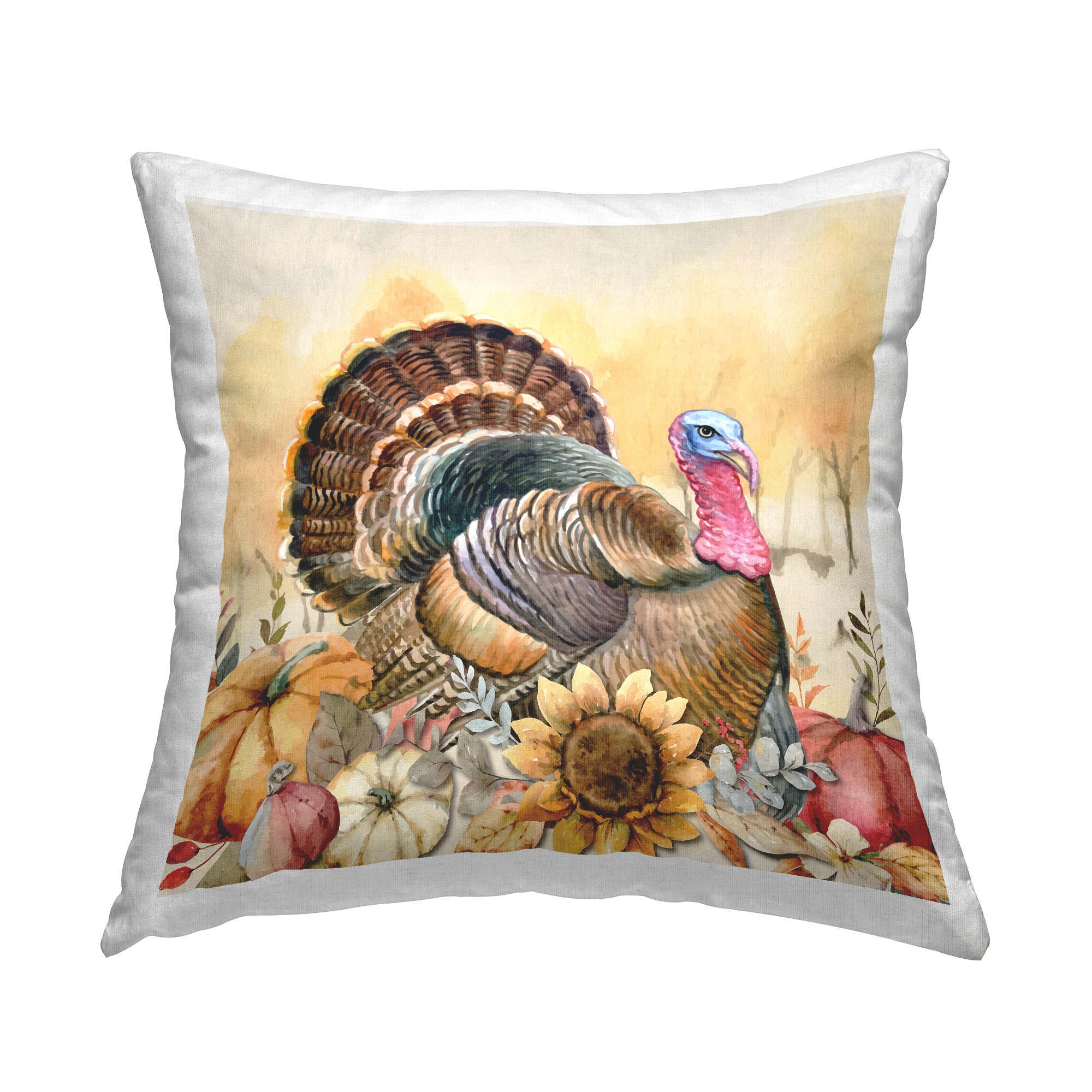 Stupell Industries Fall Turkey Floral Harvest Pumpkins Decorative Printed Throw Pillow