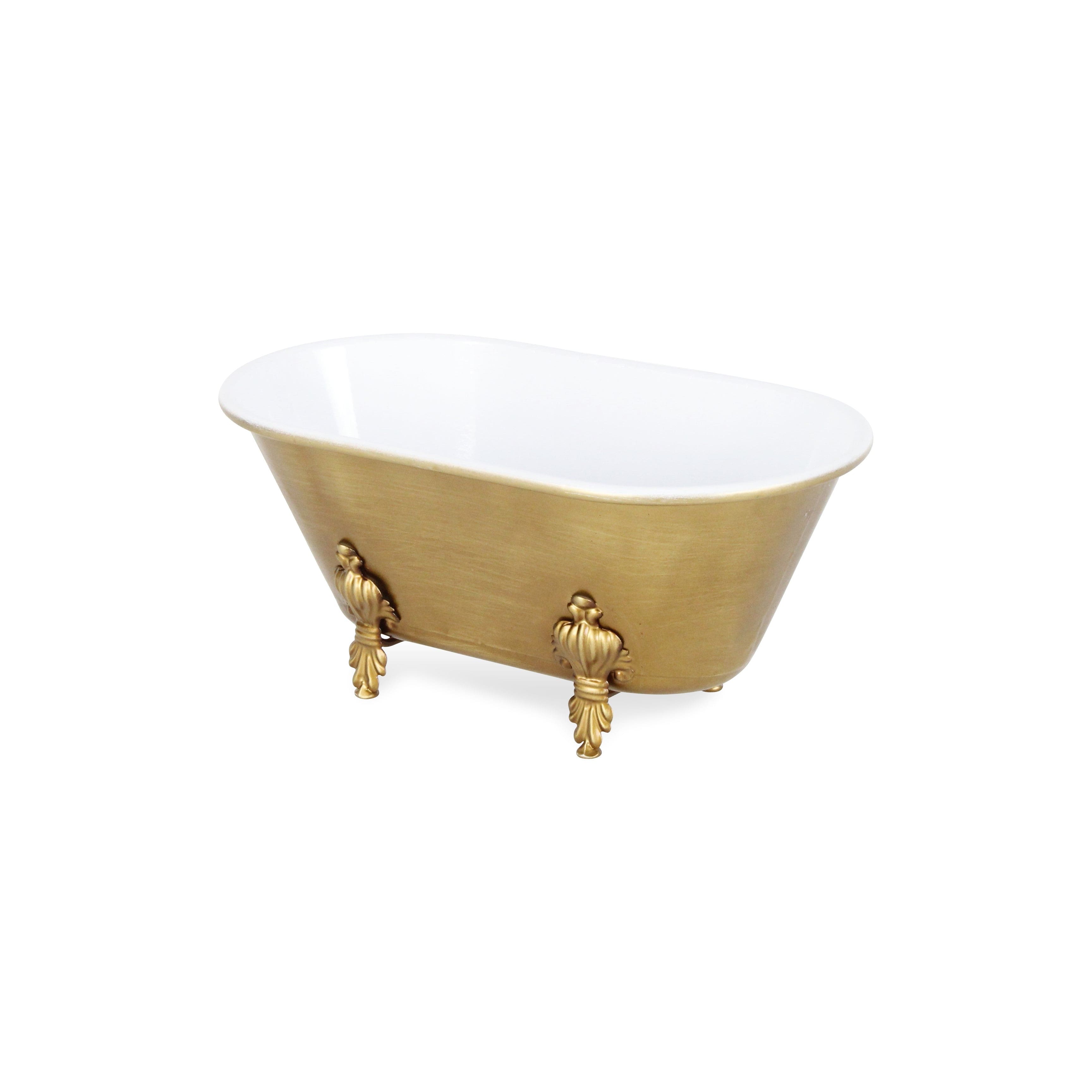 HomeRoots 12" Gold & White Metal Hand Painted Decorative Tub