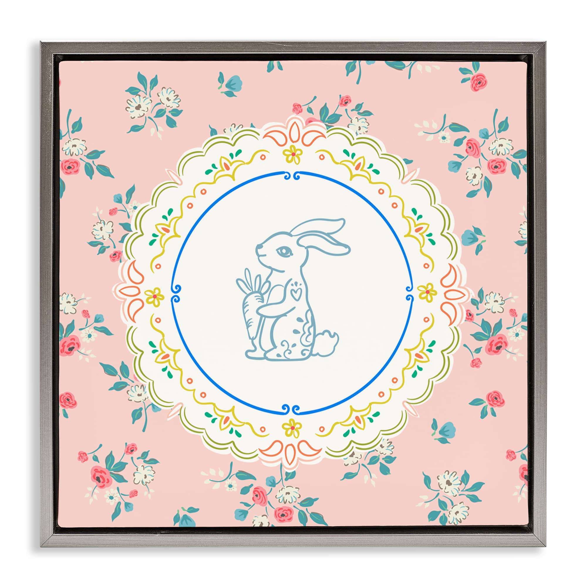 Stupell Industries Whimsical Spring Bunny Floating Frame Wall Art