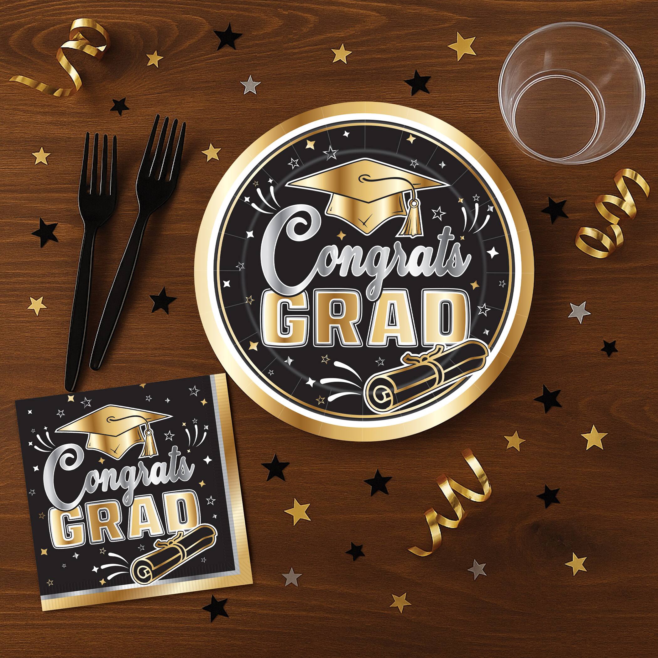 Beistle 6.5" x 6.5" Black & Gold Graduation 2-Ply Luncheon Napkins, 32ct.