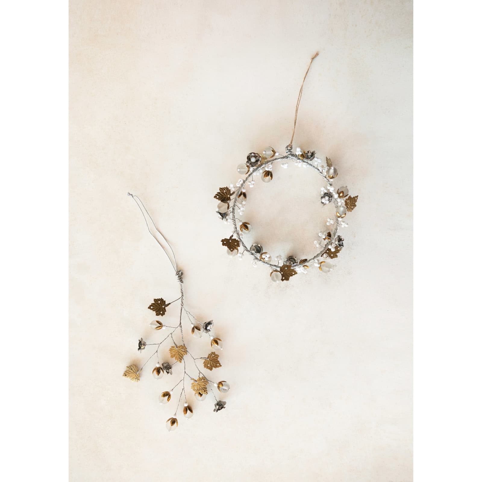 Hello Honey® 7" Brass Metal Beaded Leaves & Flowers Ornament