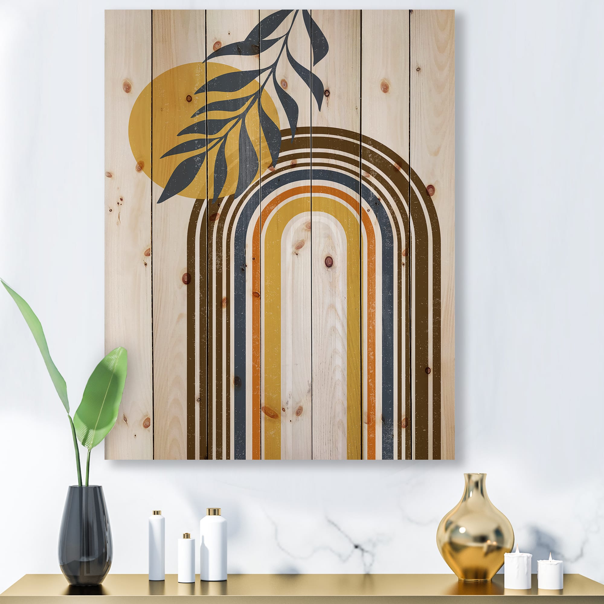 Designart - Abstract Sun Moon Leaves II