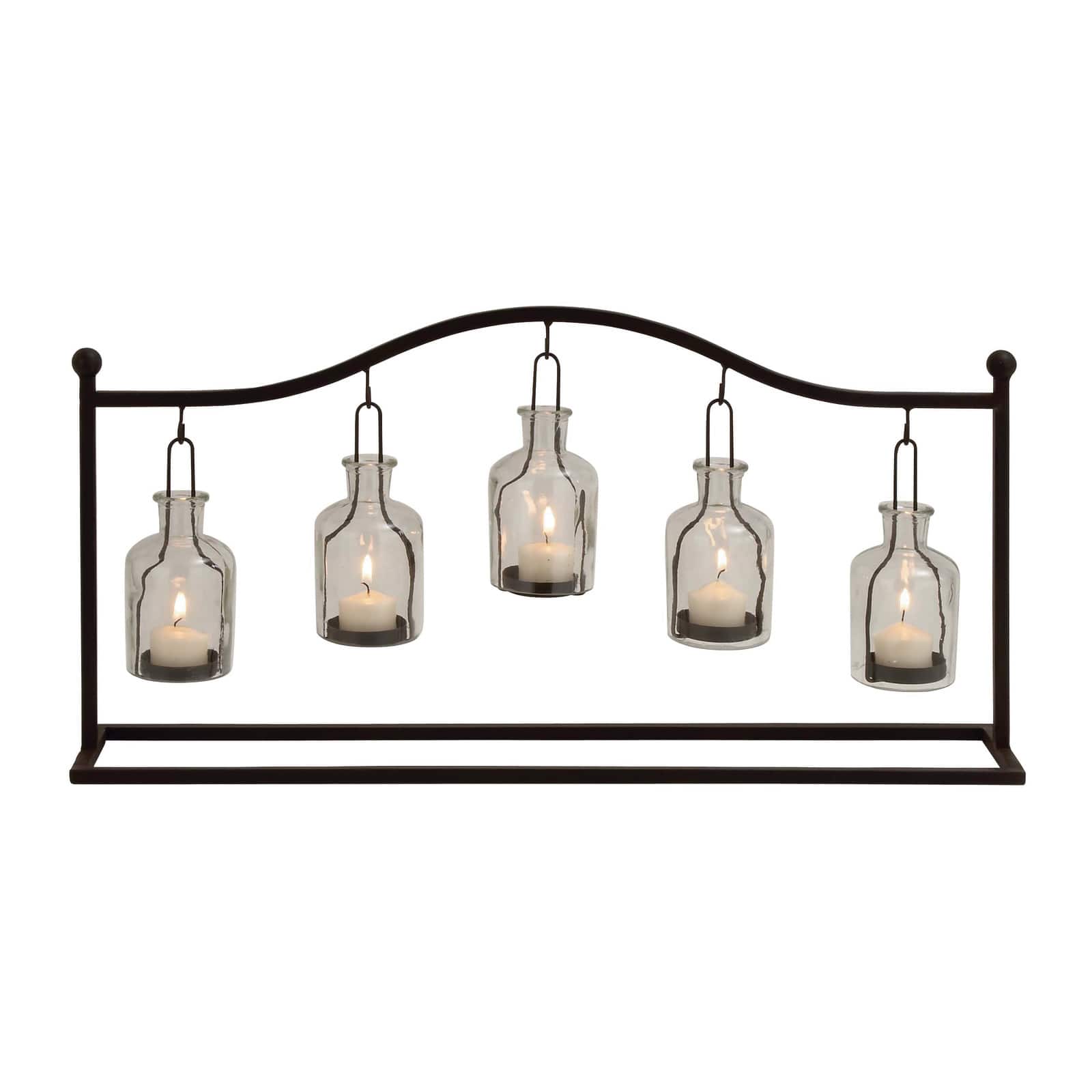 24" Black Iron Farmhouse Candle Holder Lantern