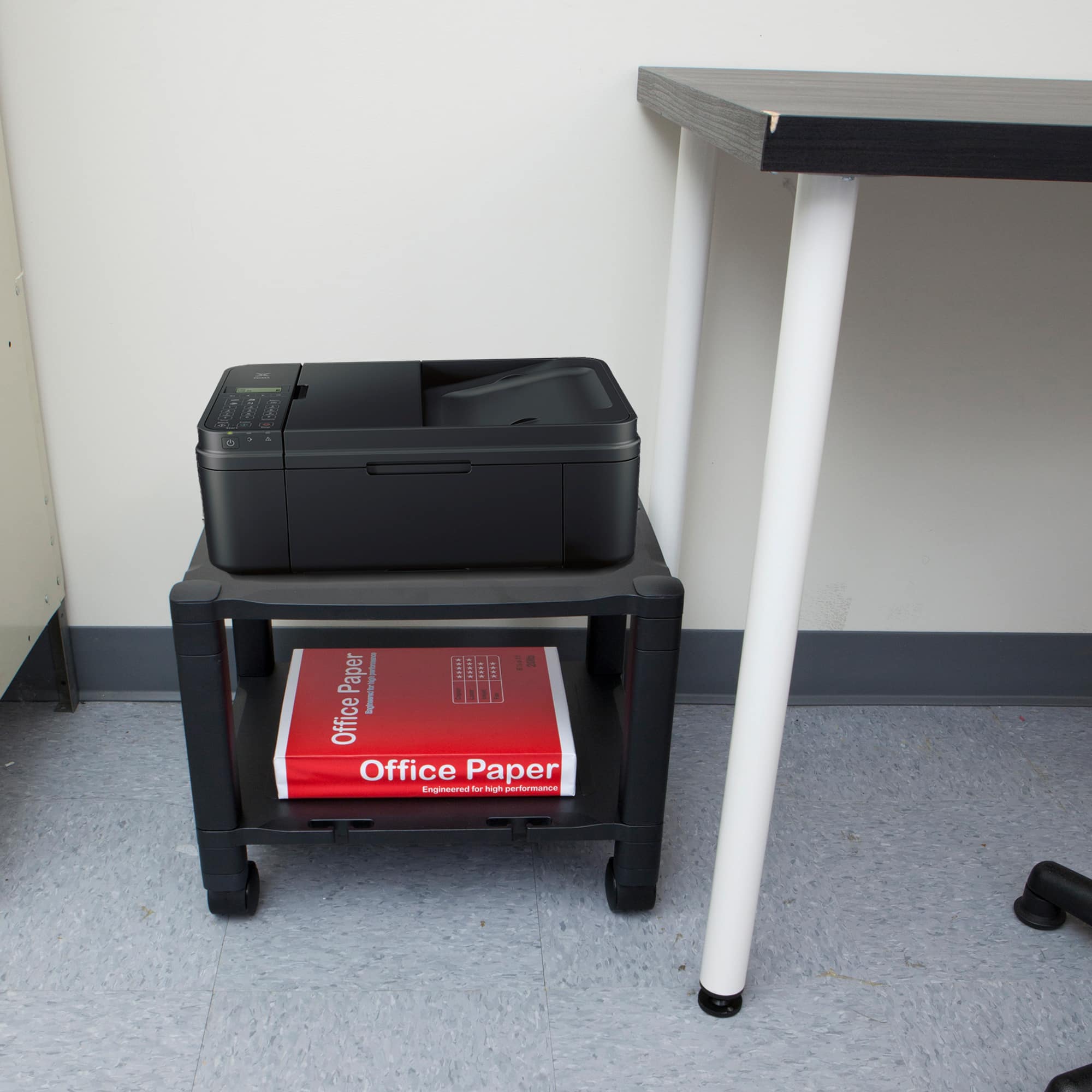 Mind Reader 15" Black 2-Tier Shelf Adjustable Printer Stand with Wheels