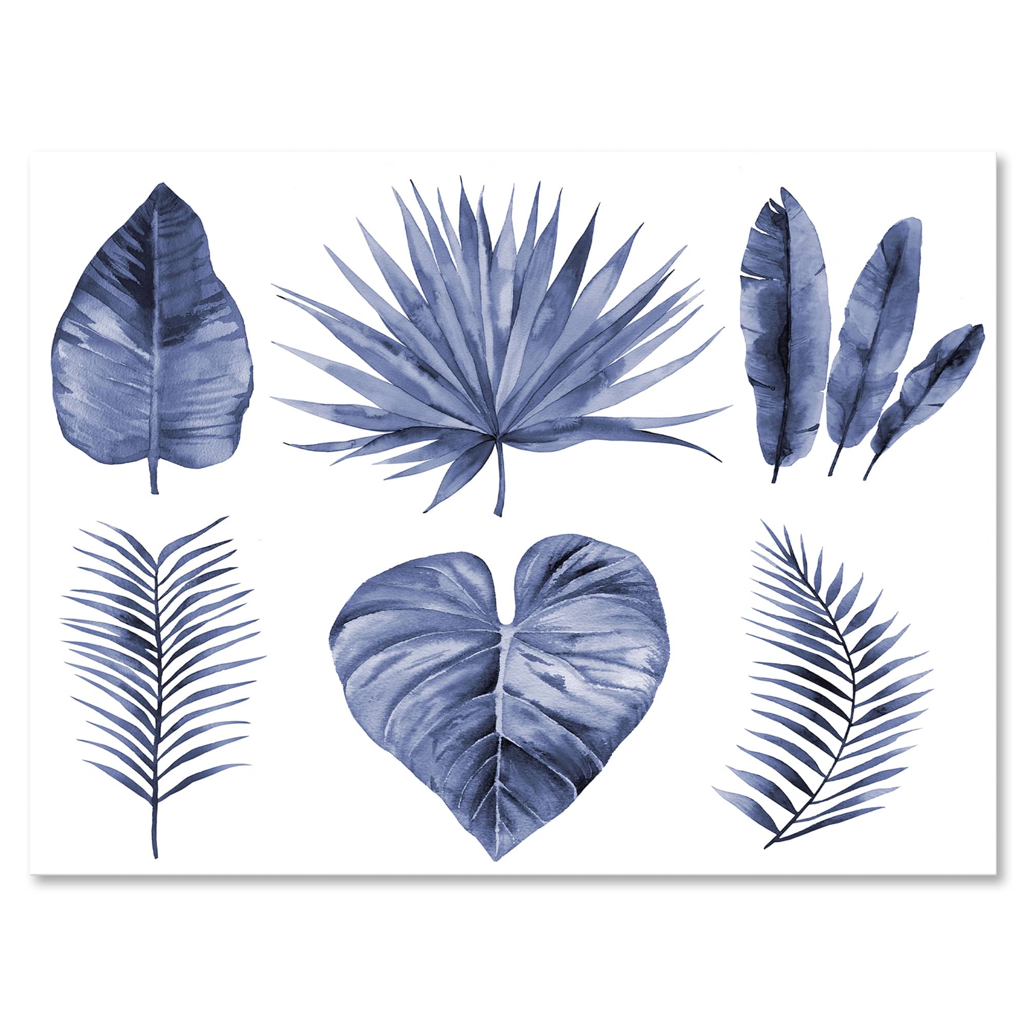 Designart - Tropical Blue Watercolour Leaves IV - Traditional Canvas Wall Art Print