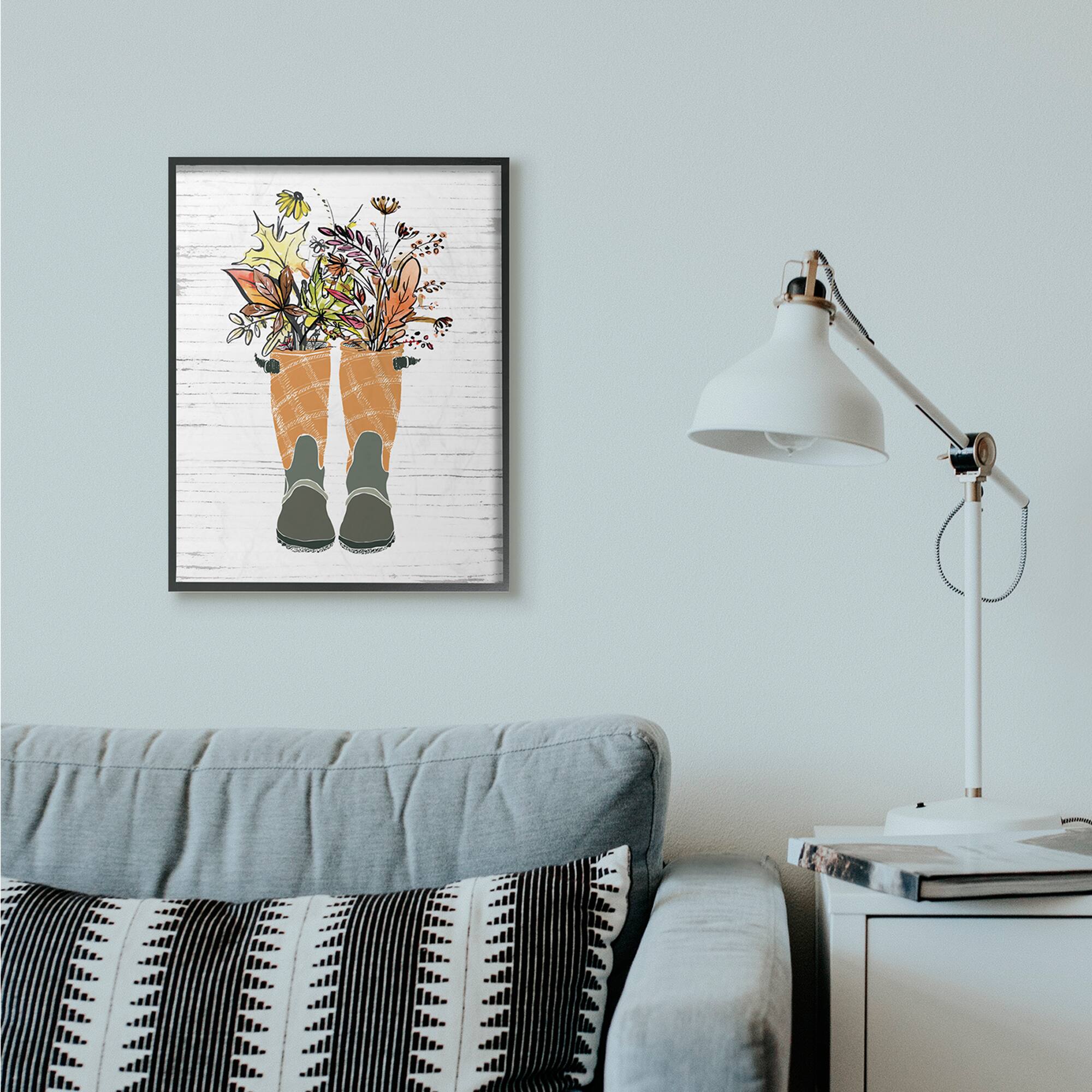 Stupell Industries Fall Foliage in Boots Black Framed Wall Art