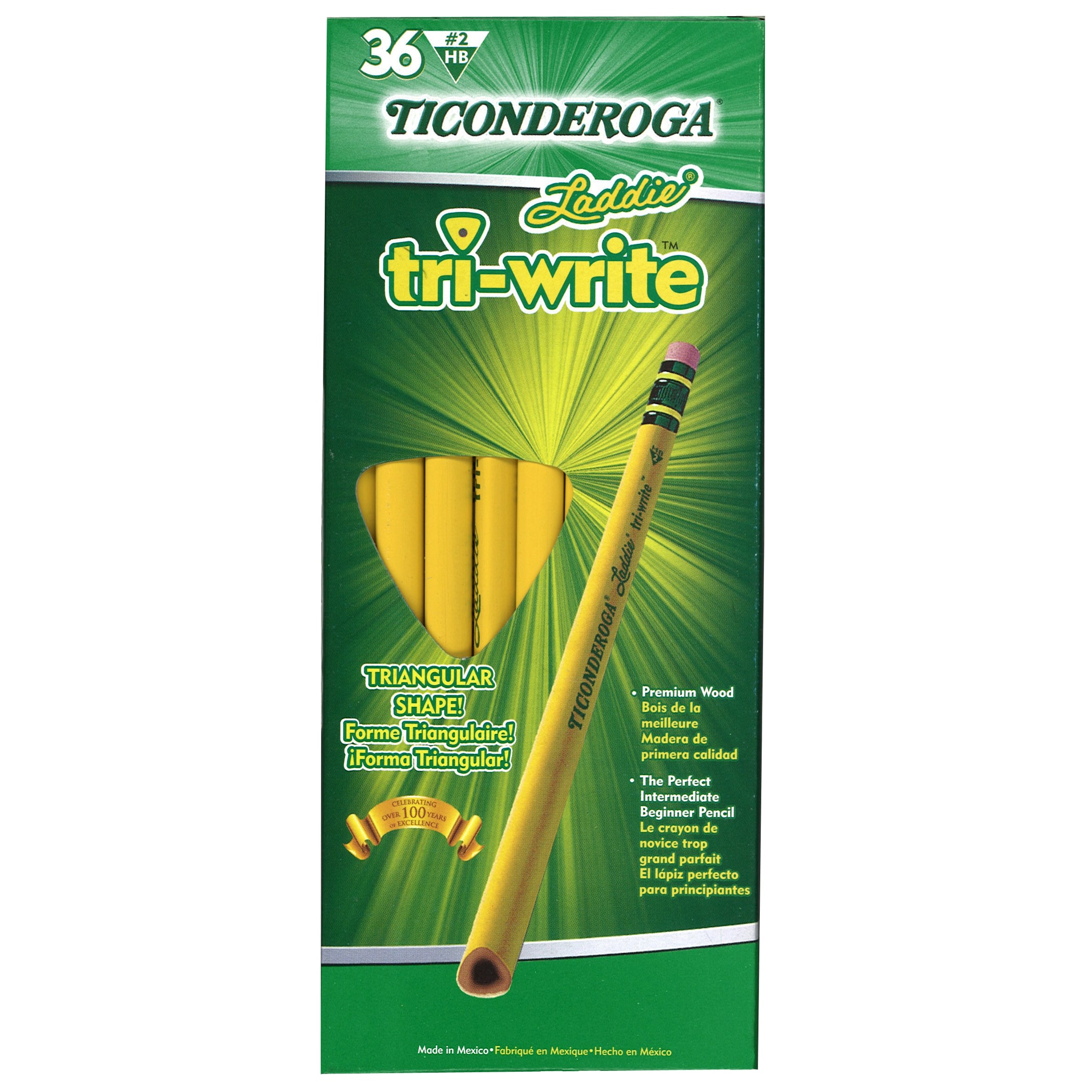 Ticonderoga® Laddie® Tri-Write™ Intermediate Size No. 2 Pencils with Eraser, 36 Pack