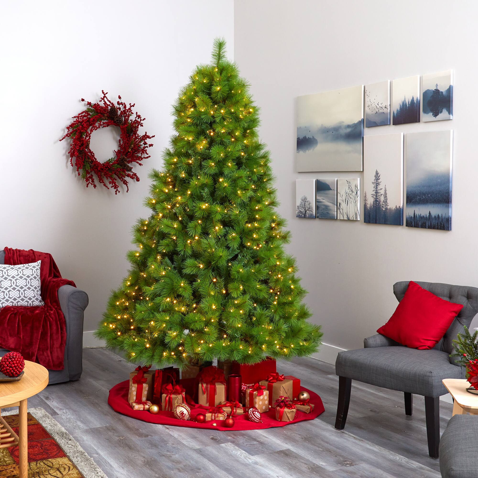 8ft. Pre-lit Green Scotch Pine Artificial Christmas Tree with Clear LED Lights