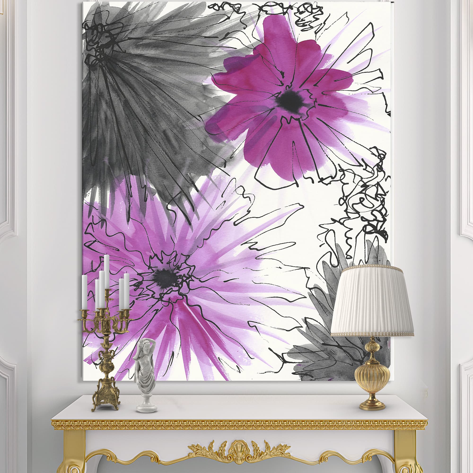 Designart - Handdrawn Pink Flowers in Bloom