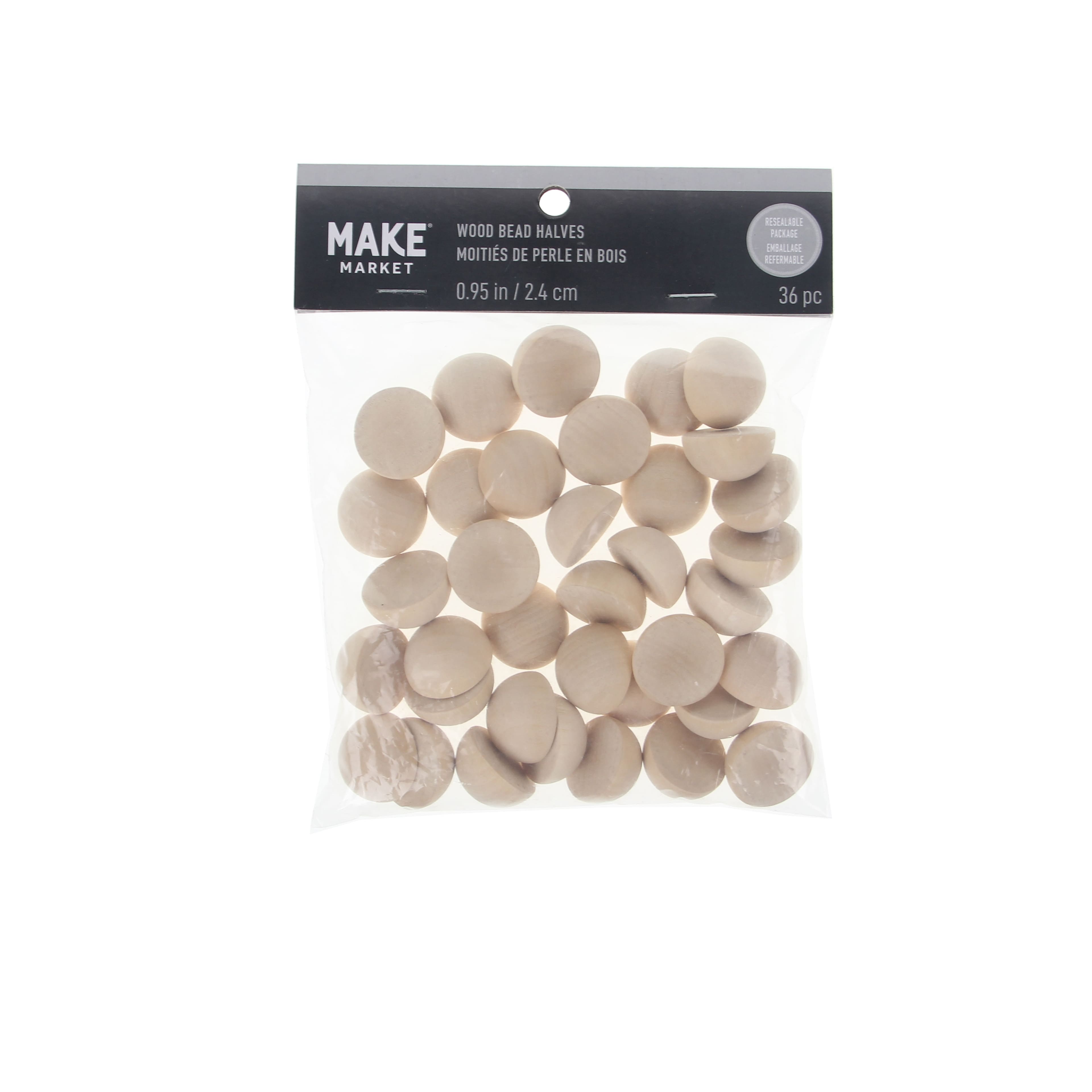 6 Packs: 36 ct. (216 total) 0.95" Wood Bead Halves by Make Market®