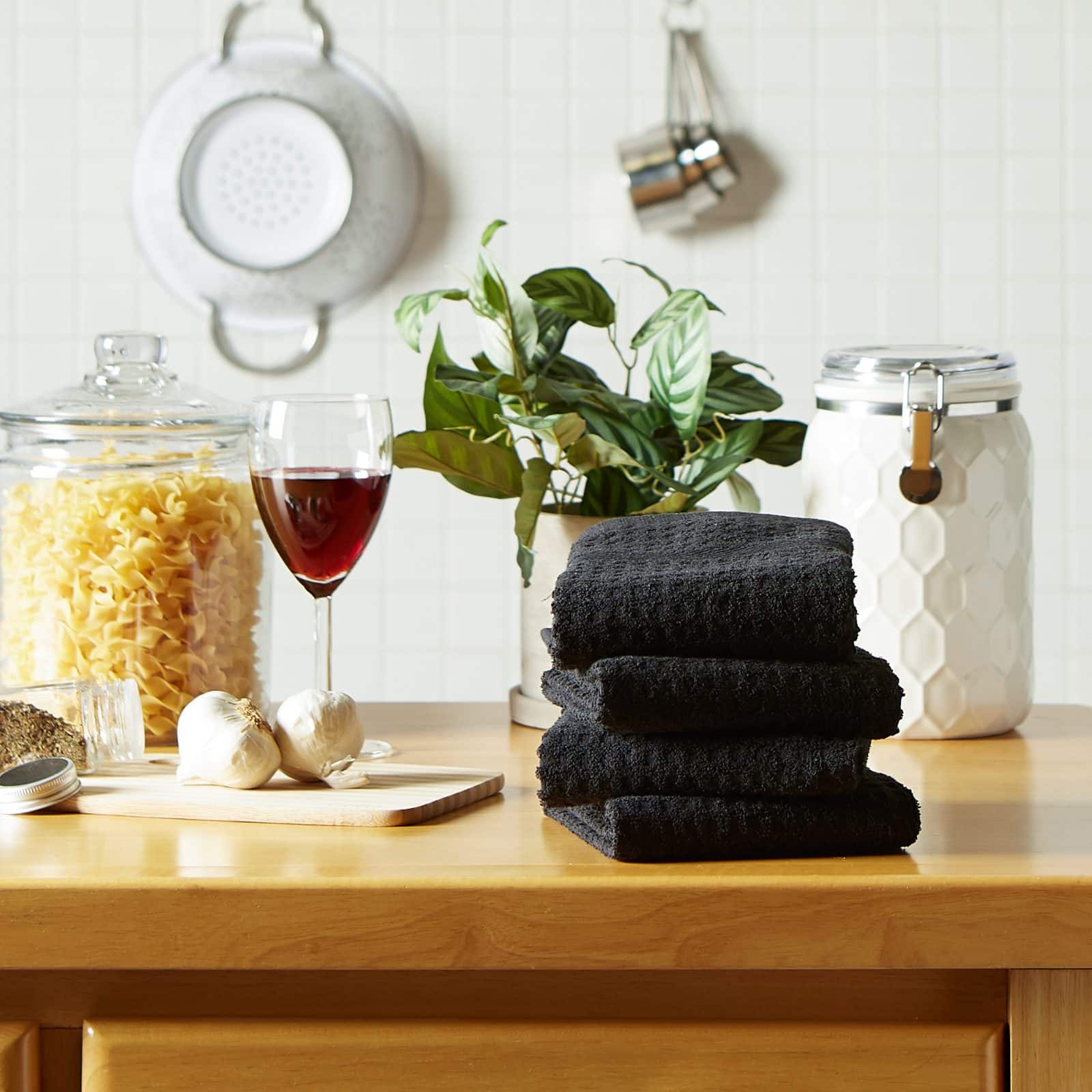 DII® Solid Black Waffle Terry Dishtowel, 4ct.