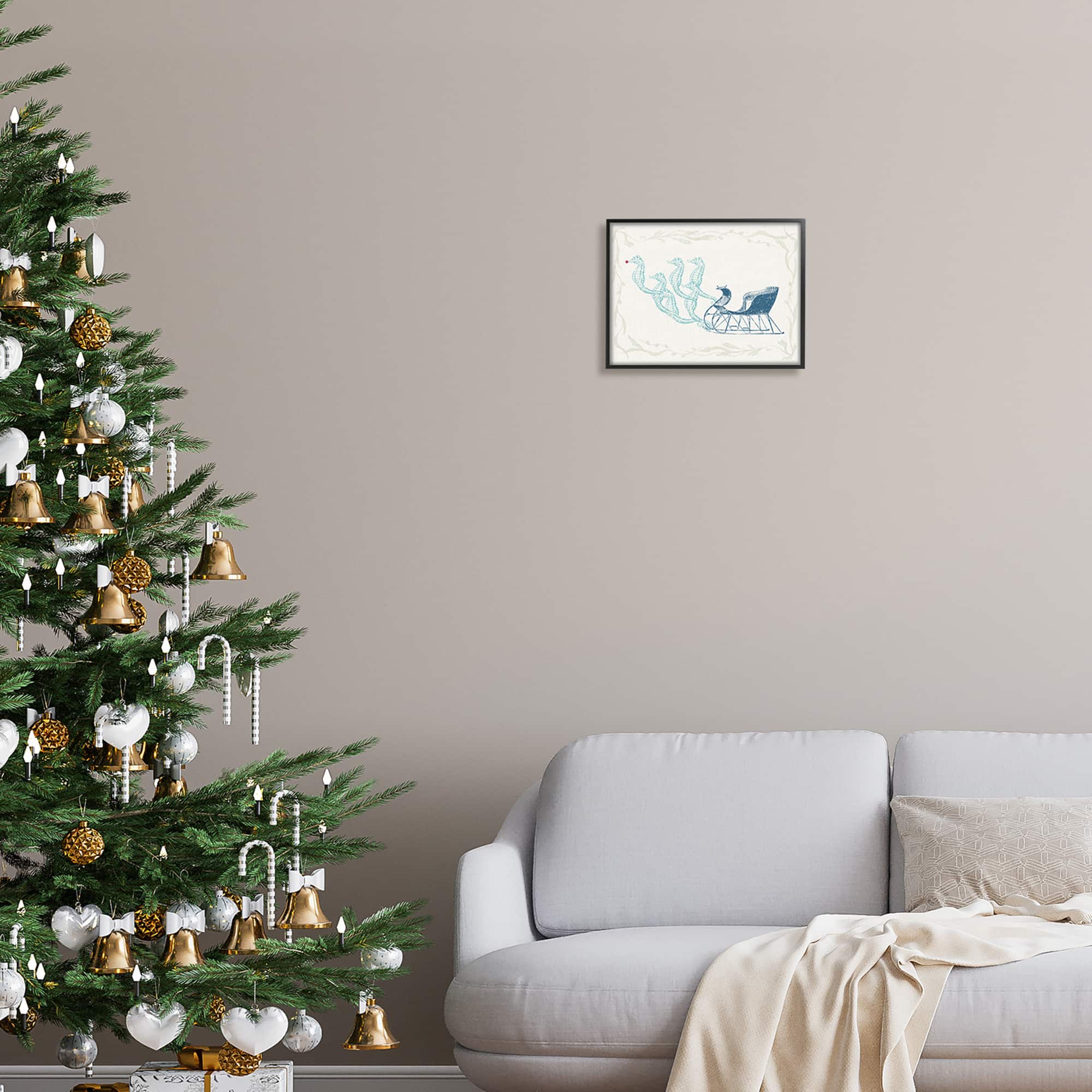 Stupell Industries Seahorse Santa Sled Nautical Christmas Framed Giclee Art