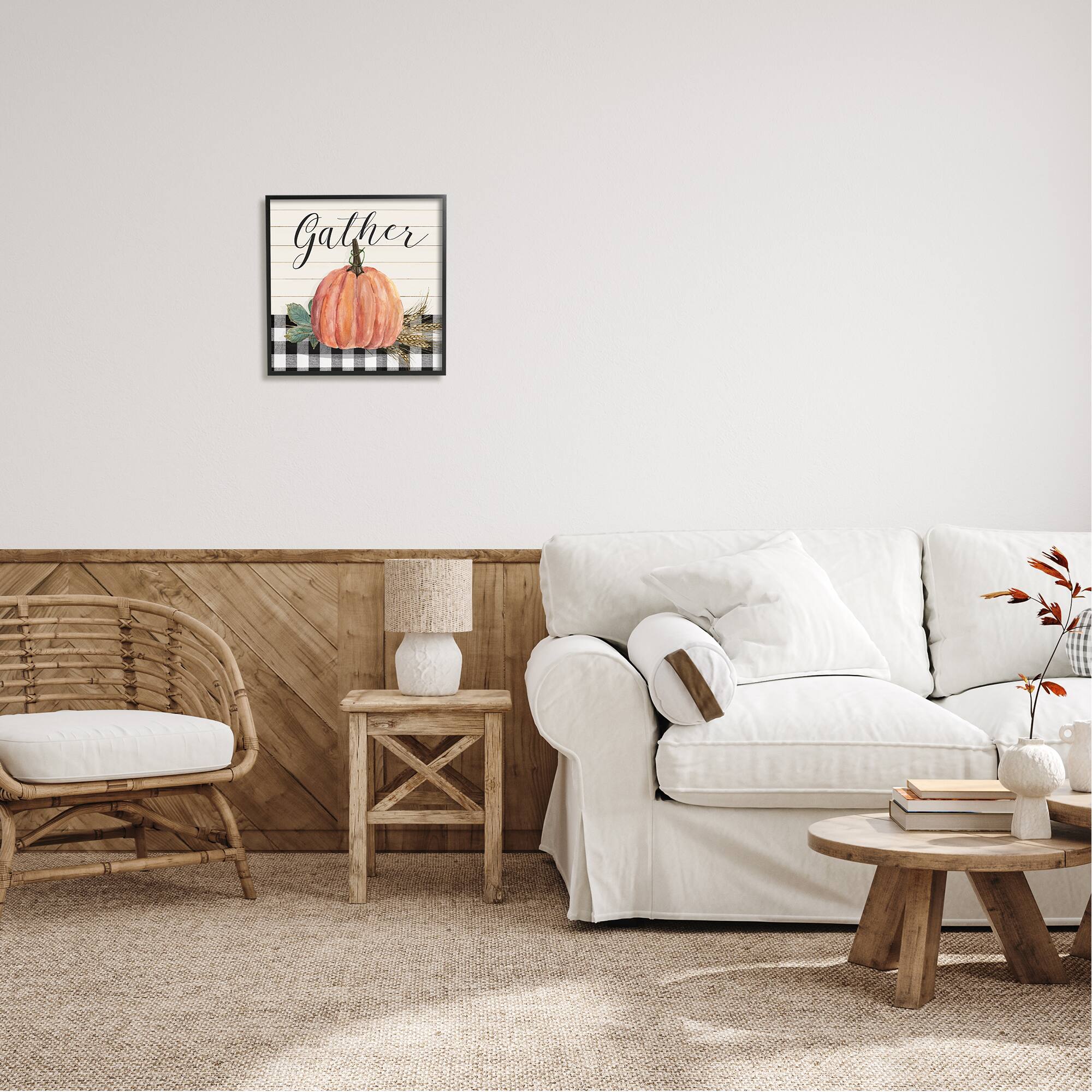 Stupell Industries Gather Seasonal Botanical Pumpkin Framed Giclee Art