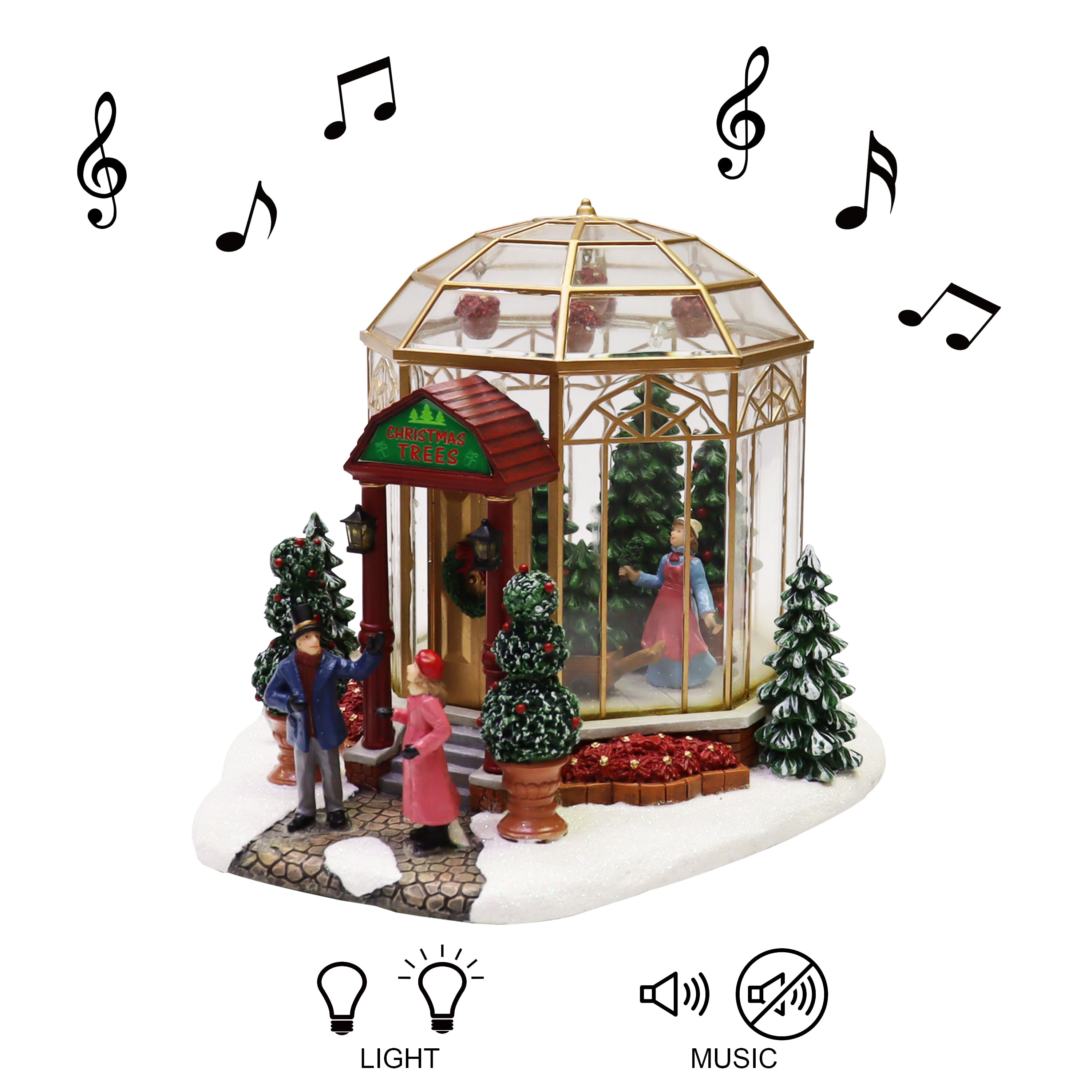 7.5" LED Lights & Music Christmas Village Tree Shop