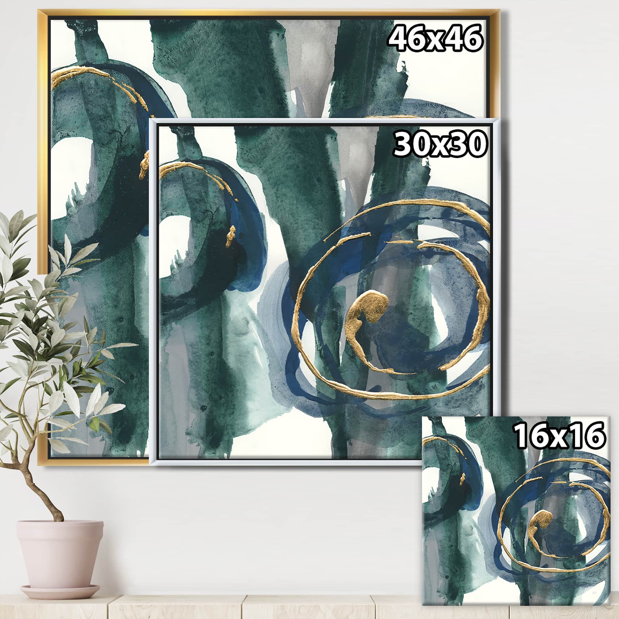 Designart - Mettalic Indigo and Gold III - Posh & Luxe Framed Canvas
