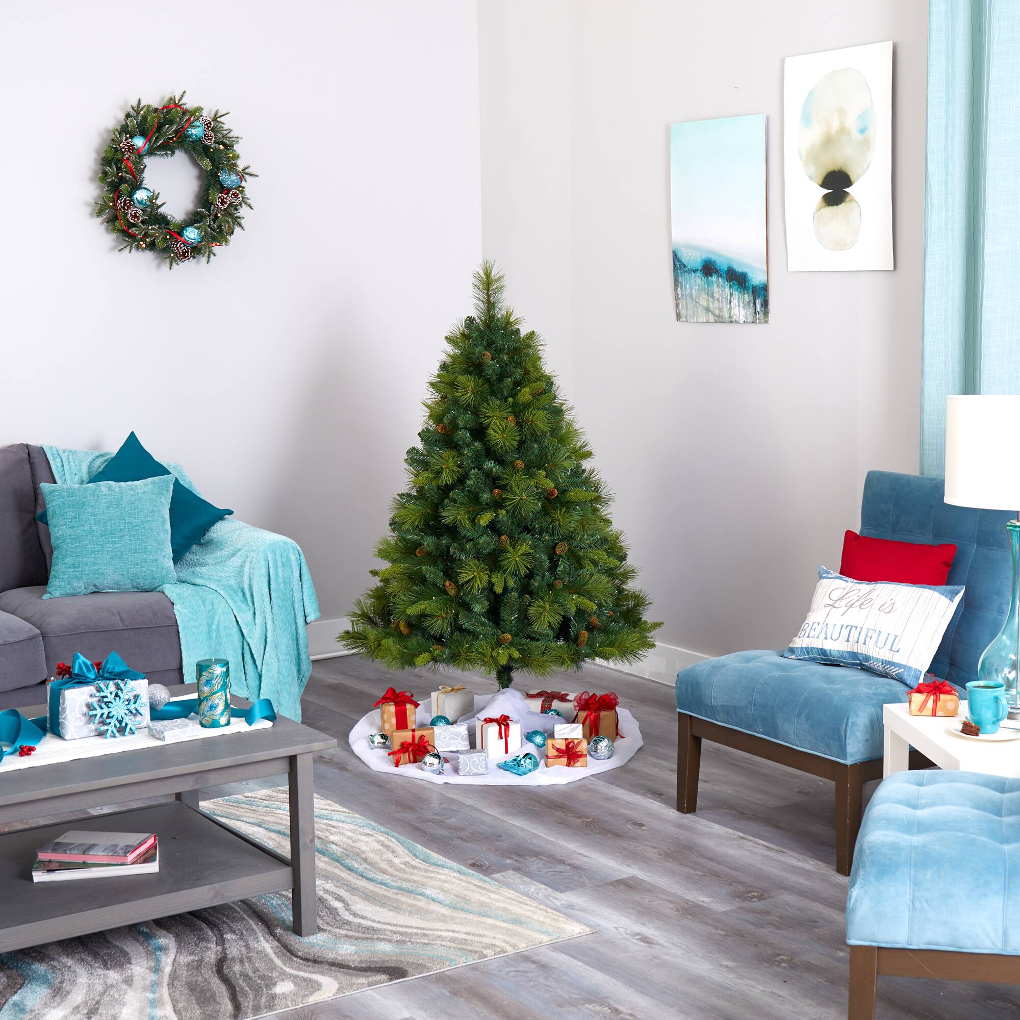 5ft. Pre-Lit North Carolina Mixed Pine Artificial Christmas Tree, Warm White LED Lights