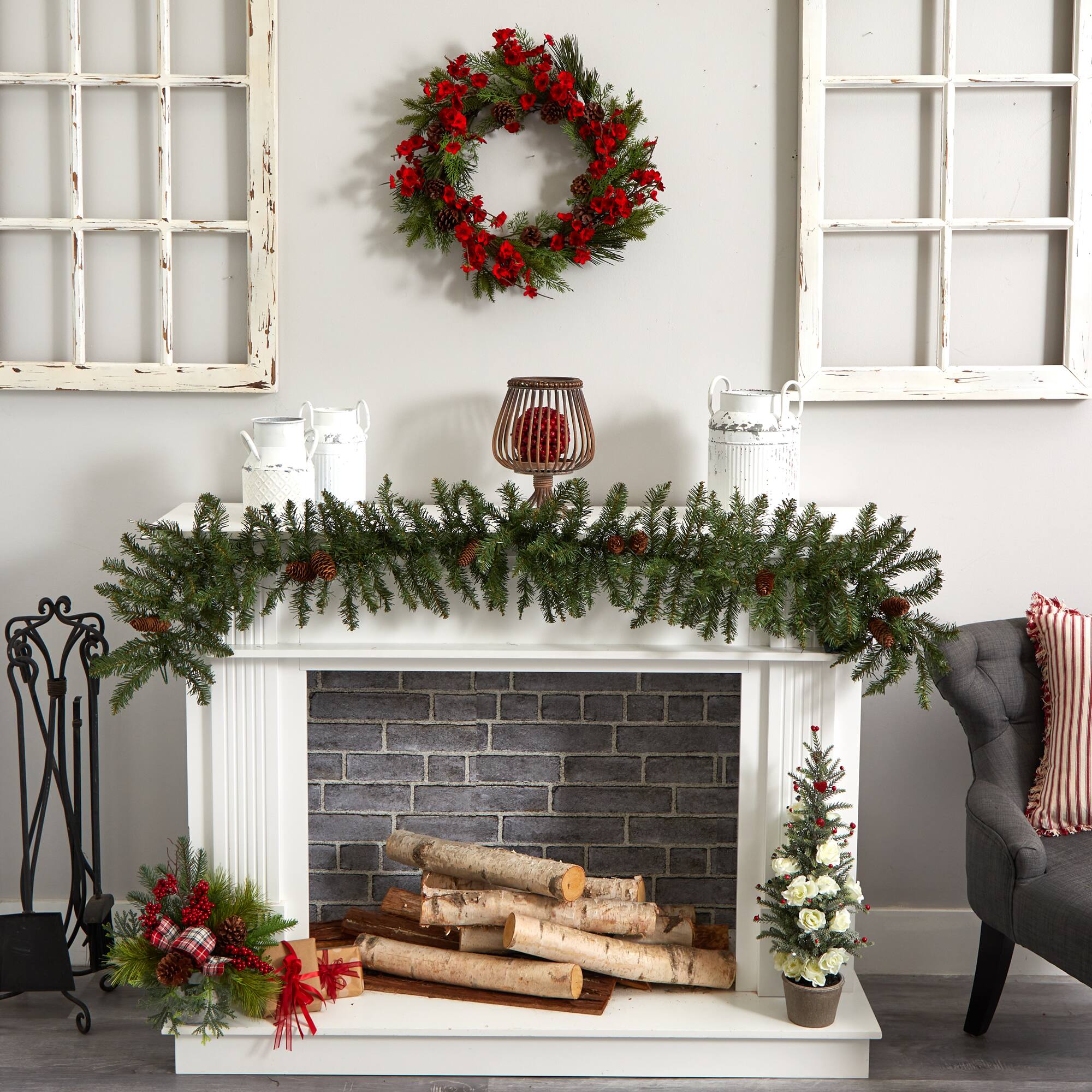 24" Plum Blossom Pine Wreath