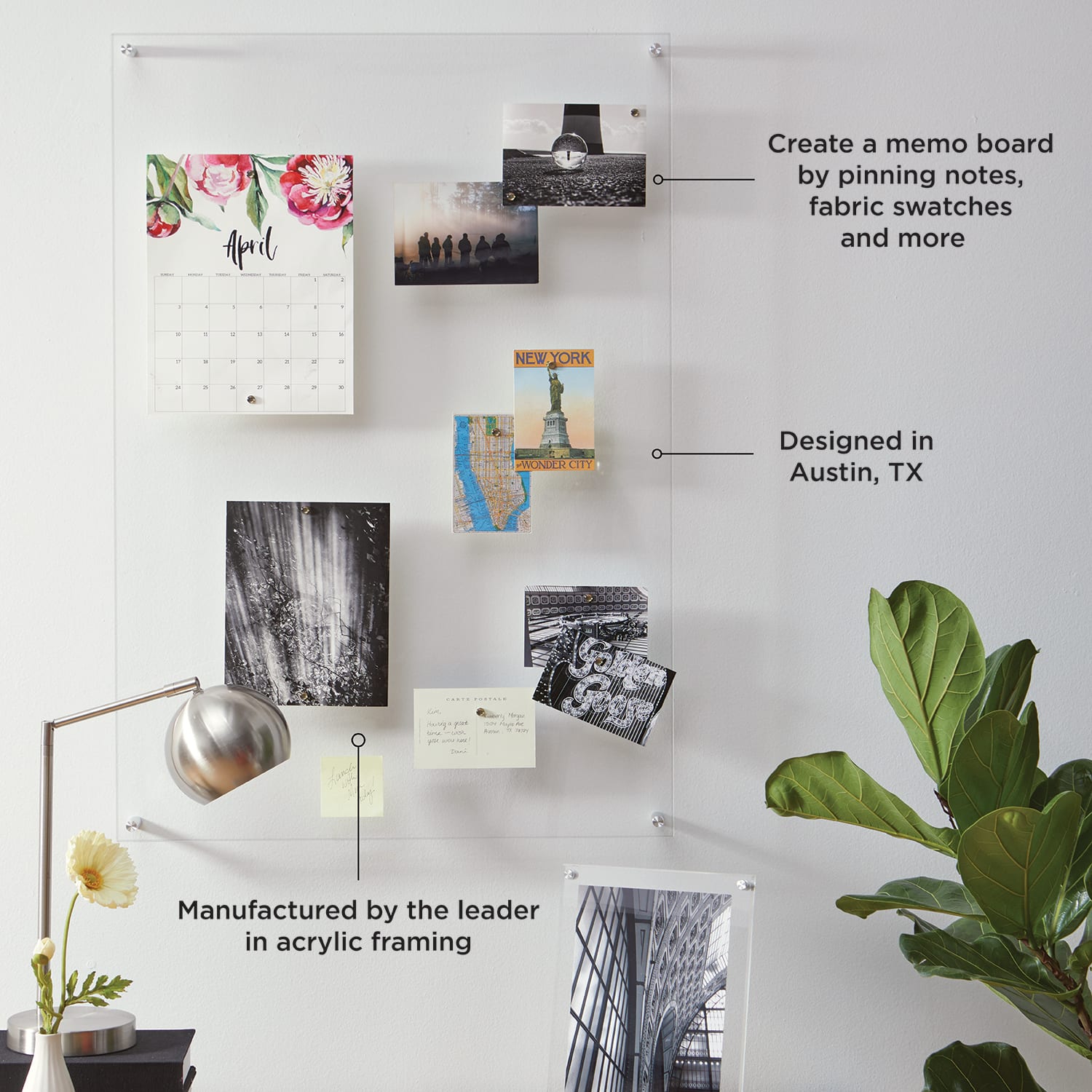 Wexel Art Easy Change Memo Board + Magnets with Silver Hardware