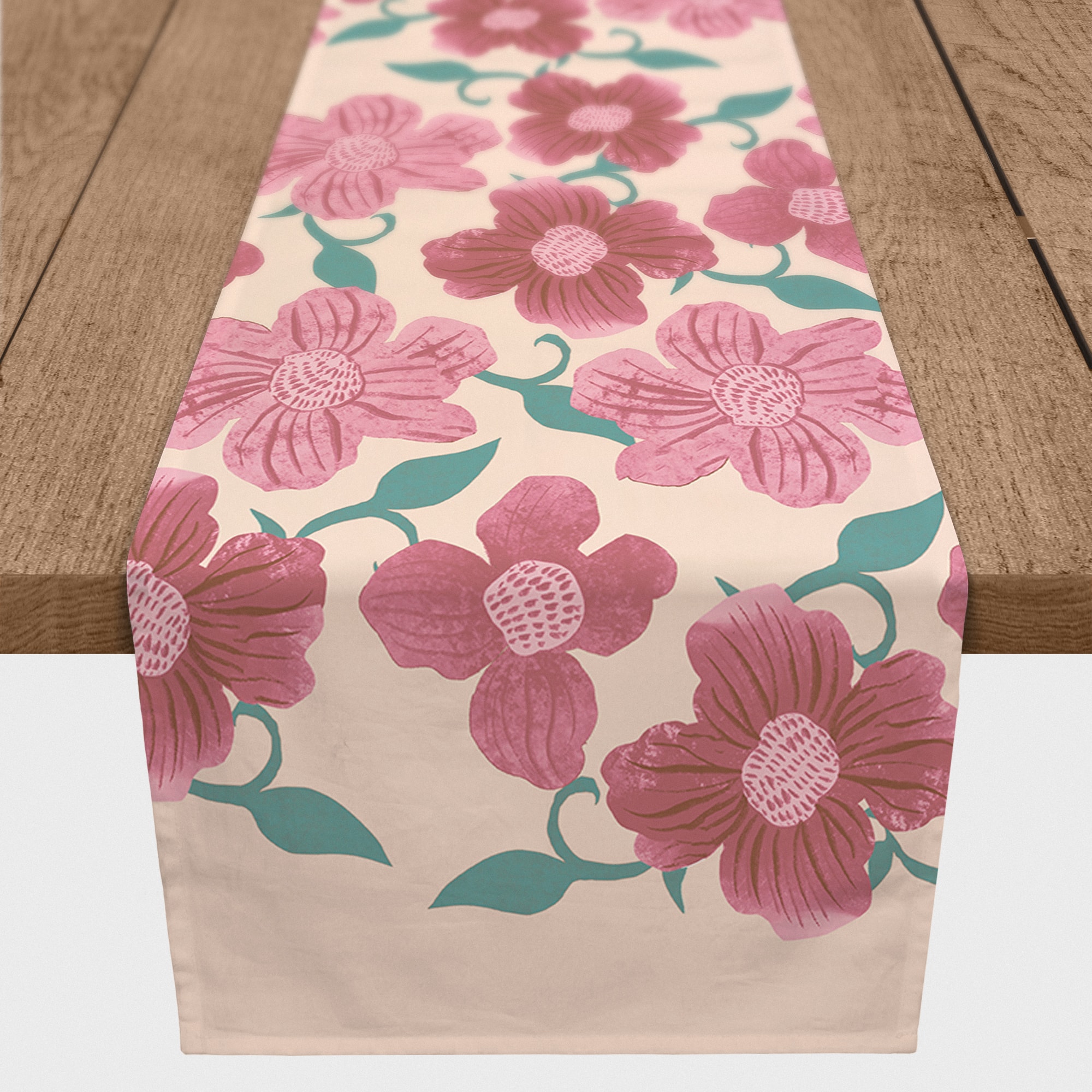 Pink Florals 16" x 72" Cotton Twill Runner
