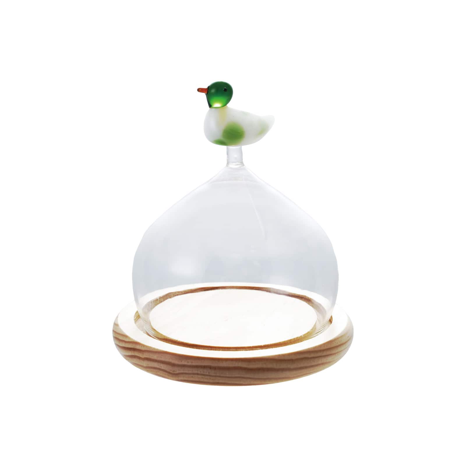 Hello Honey® Glass Cloche with Wood Base and Duck Topper, Multicolor and Natural
