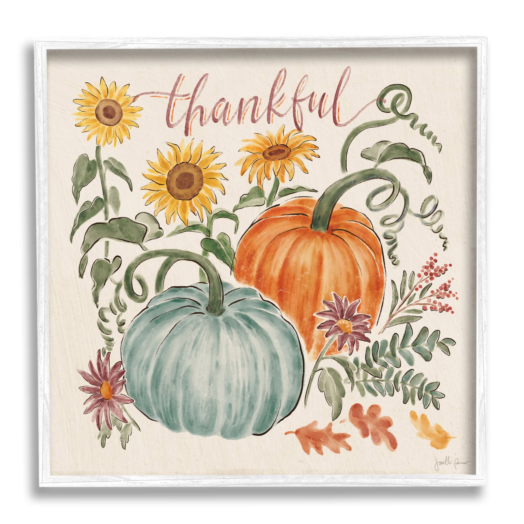 Stupell Industries Autumn Botanical Thankful Nature Framed Giclee Art