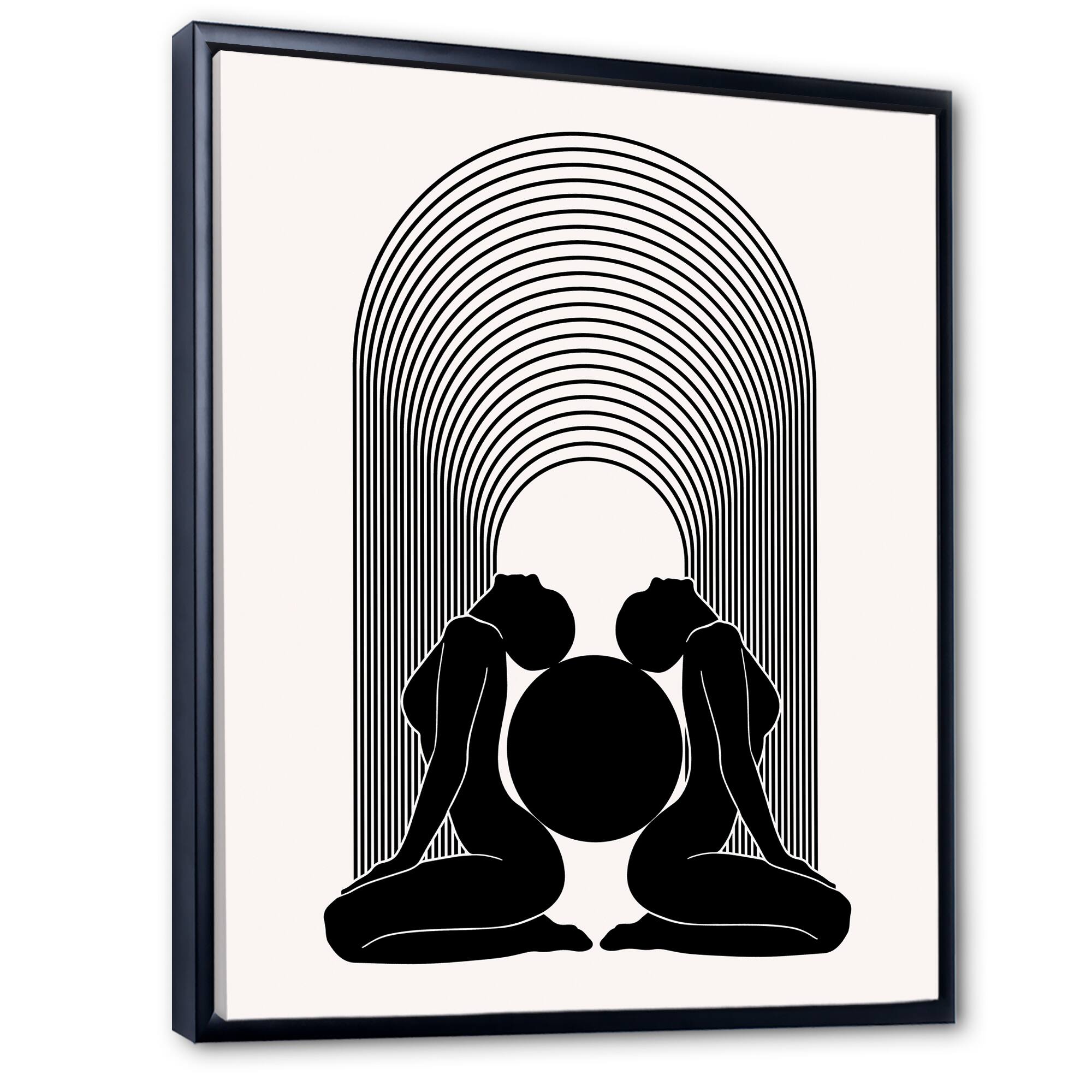 Designart - Empowered Cosmic Women Geometric Goddess Series Black And White I - Modern Canvas Wall Art Print in Black Frame