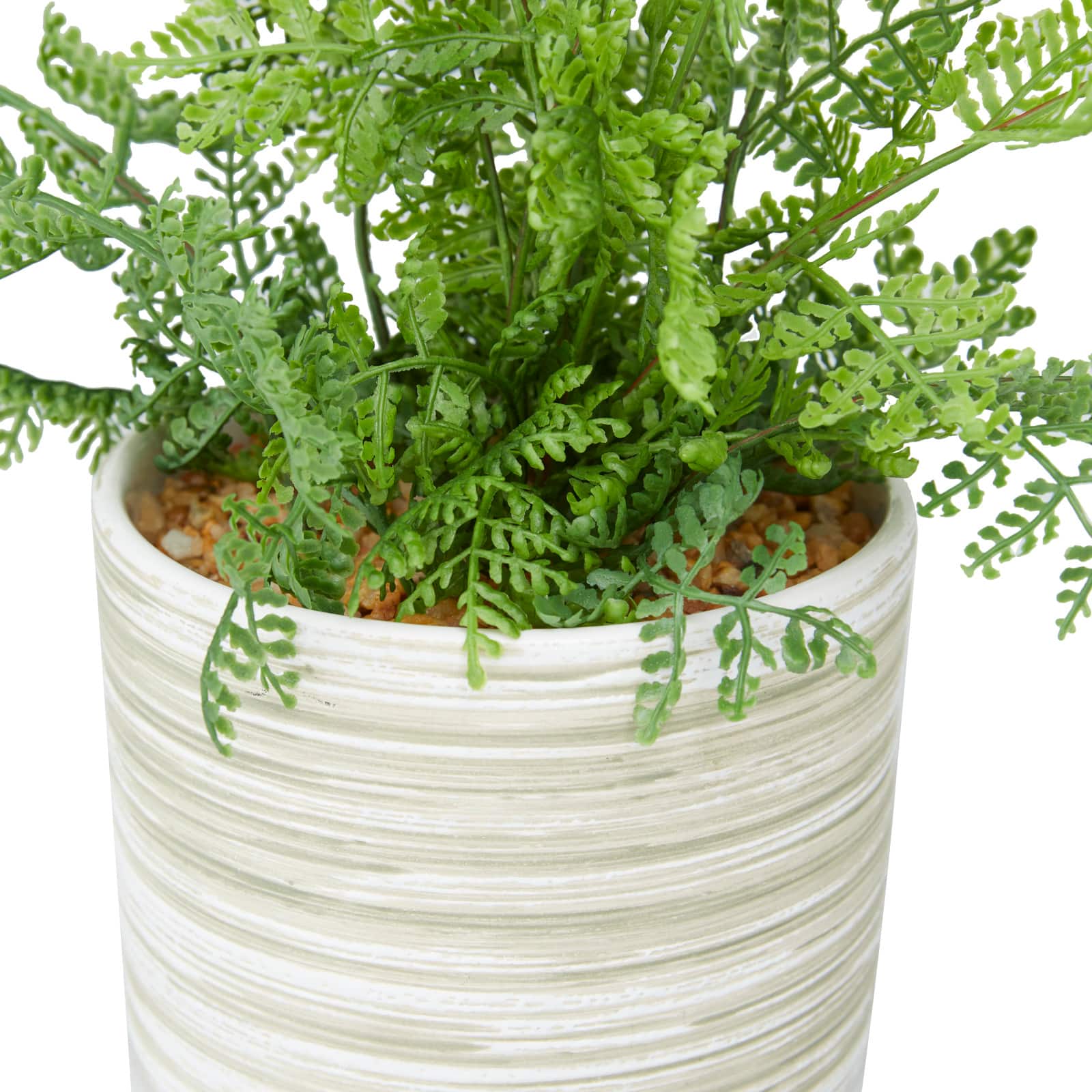 13" Green Faux Foliage Fern Artificial Plant With Patterned Round Pot