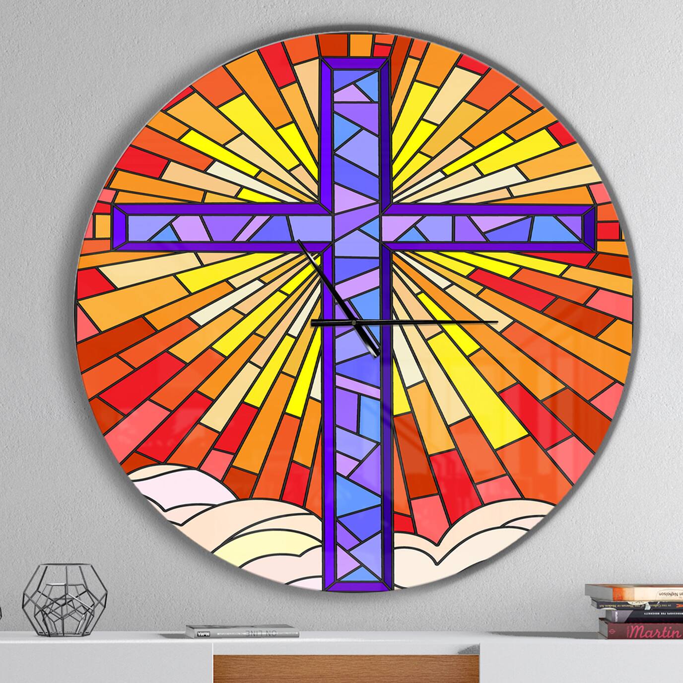 Designart 'Holy Cross Stained Glass Style Rustic Wall Clock