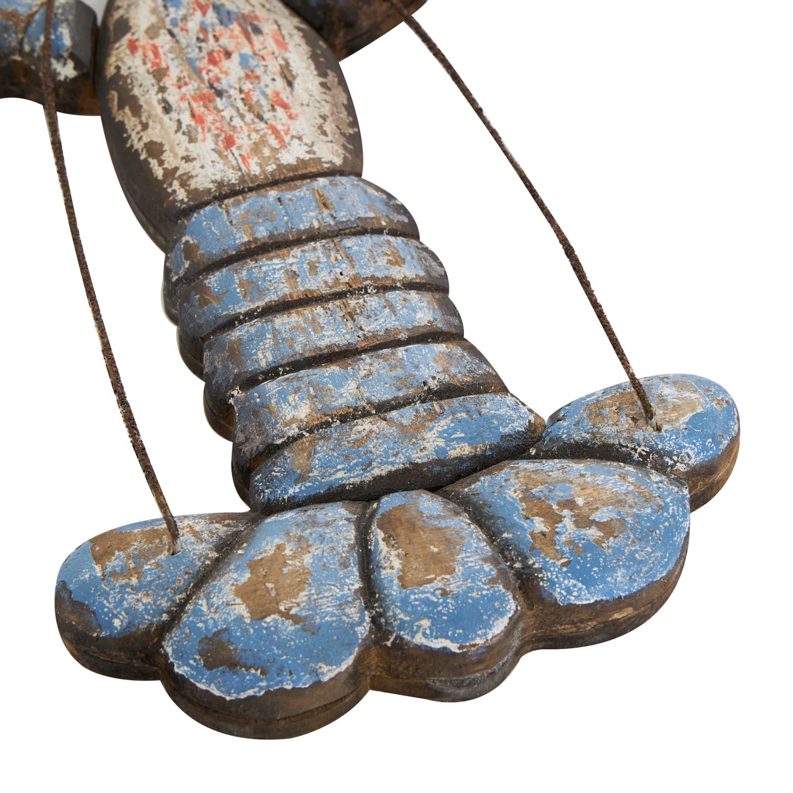 Red & Blue Wood Lobster Handmade Distressed Sculpture Set